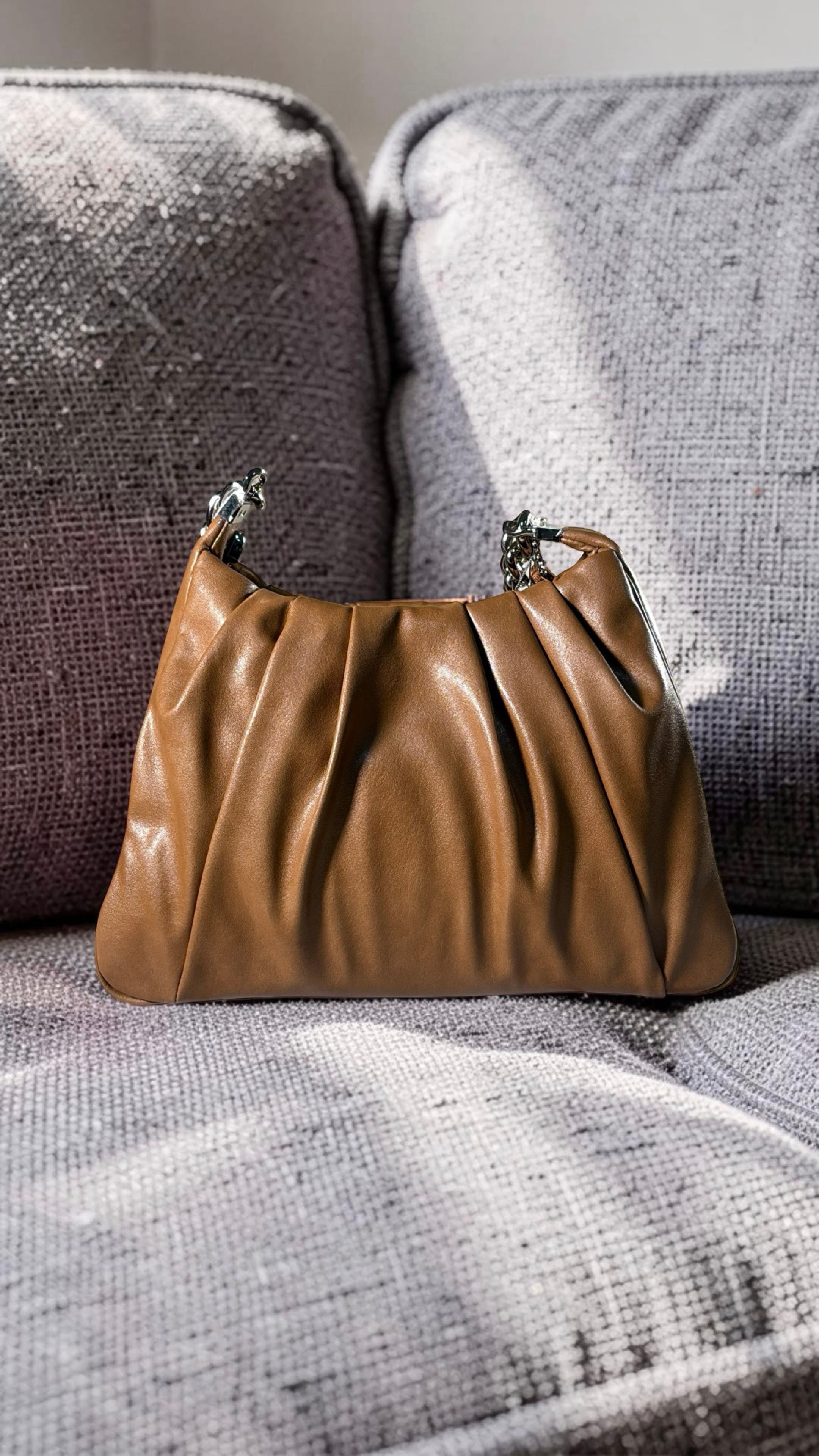 Chrisbella Ruched Deisgn Single Strap Bag in Brown