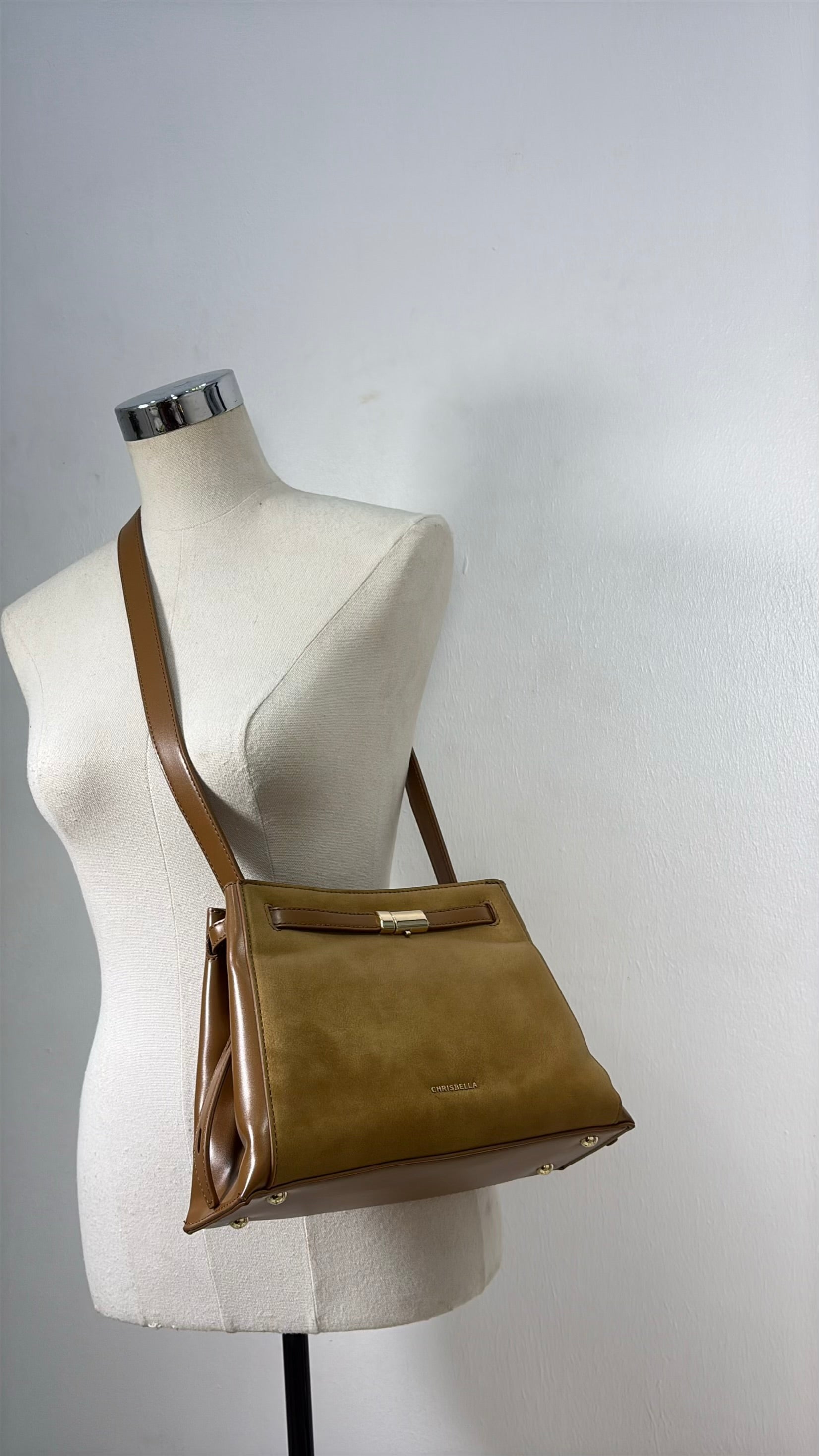 Chrisbella Top Handle Contrast Leather Bag in Brown