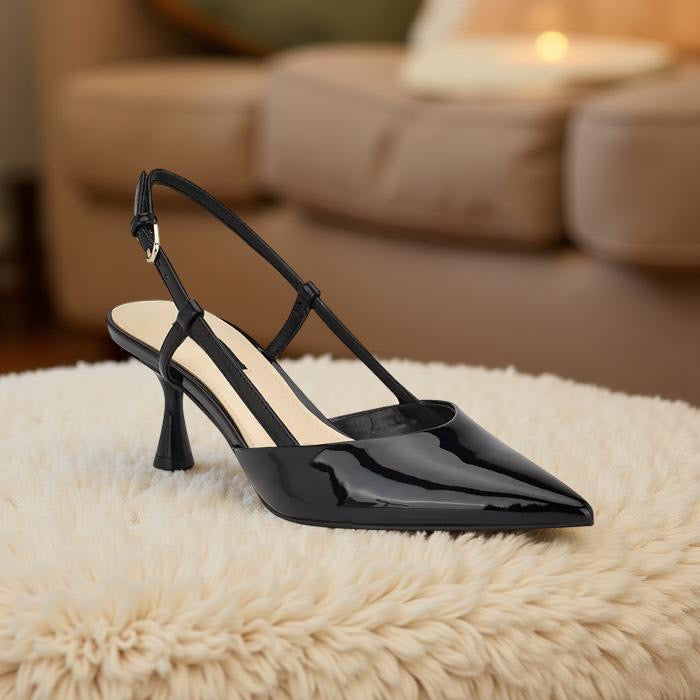 Nine West Faux Croc Patent Leather Block Heel Pump in Black