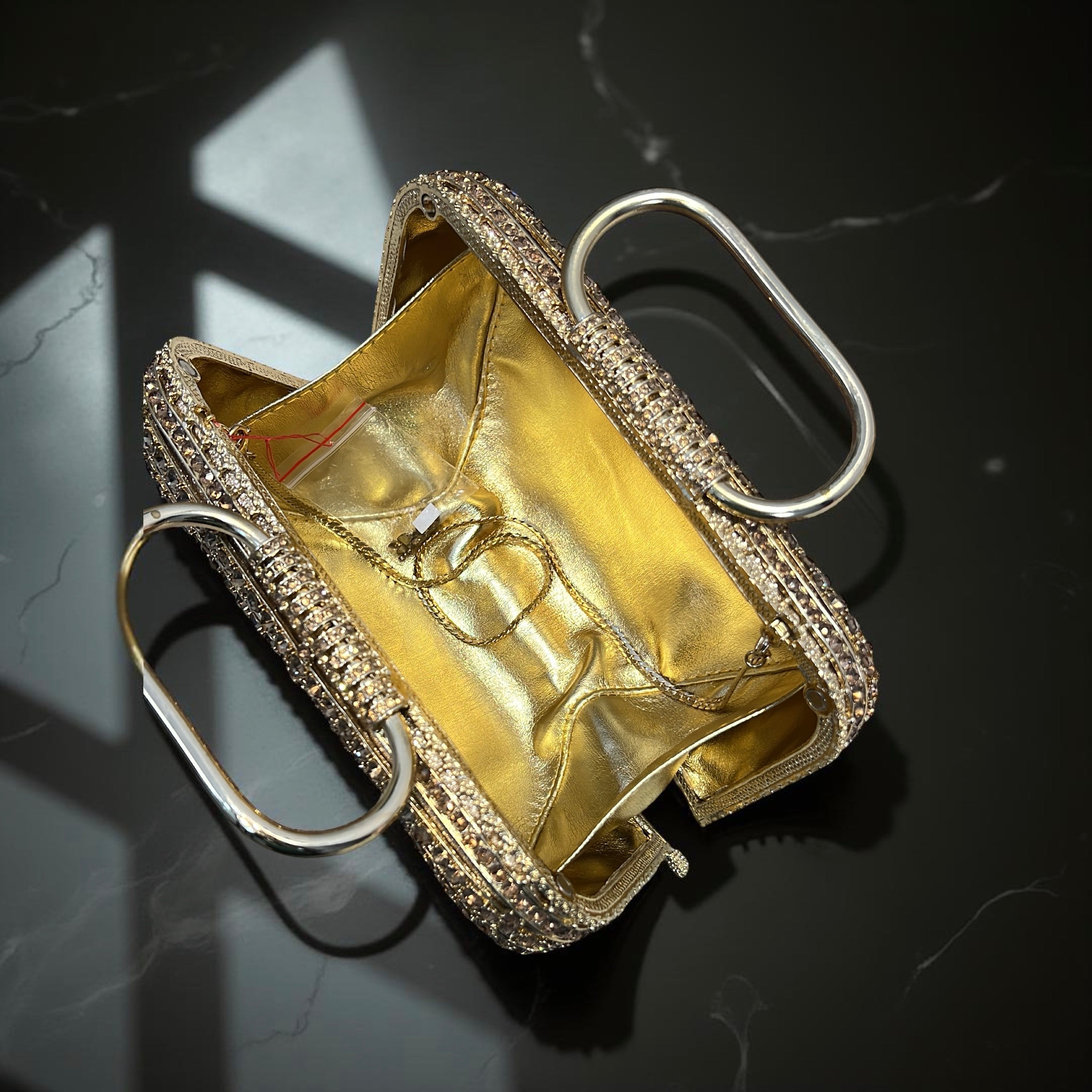 Lisbon Top Handle Clutch Purse with Crystals in Gold