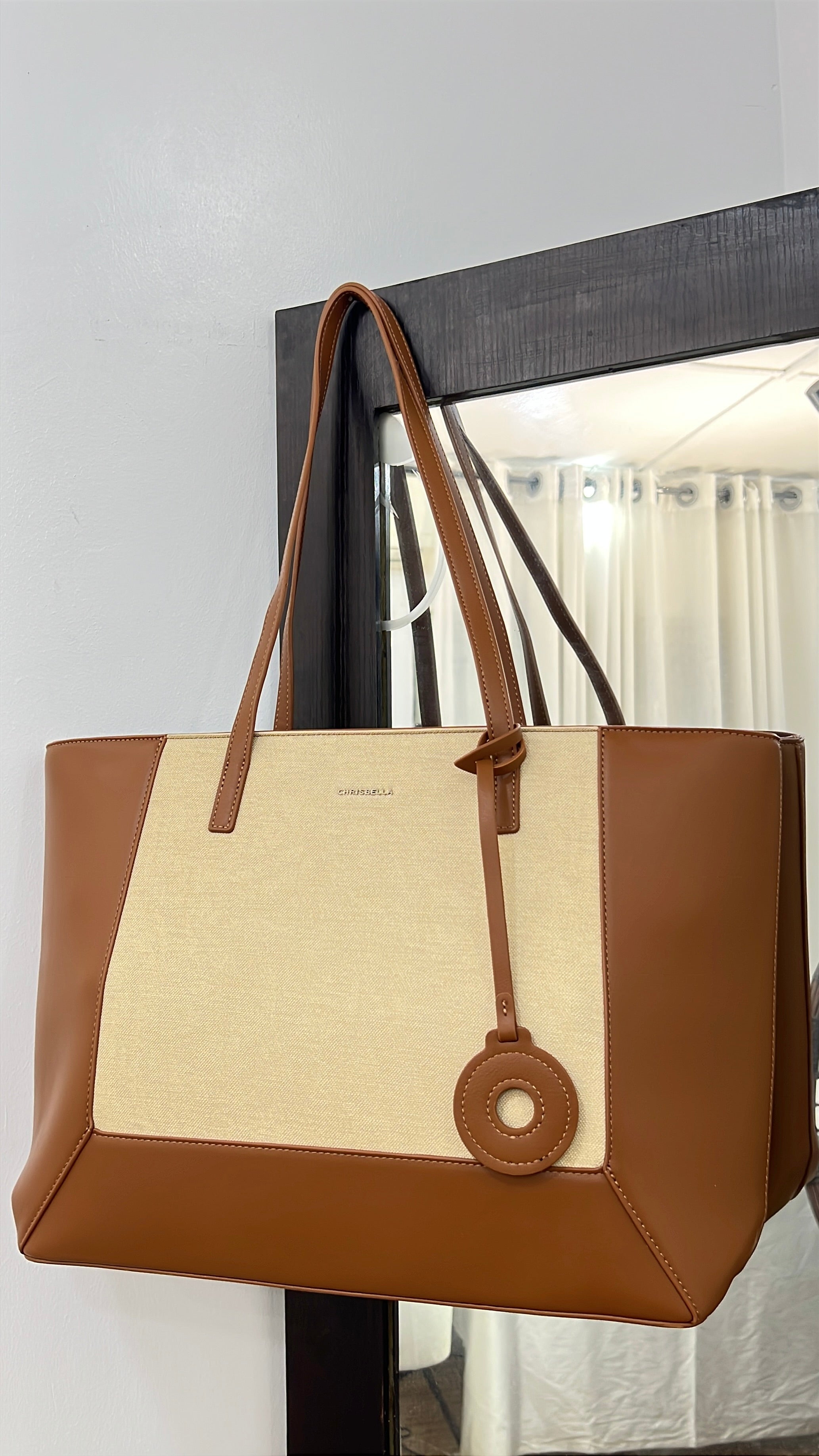 Chrisbella Two-Tone Large Tote in Tan/Beige