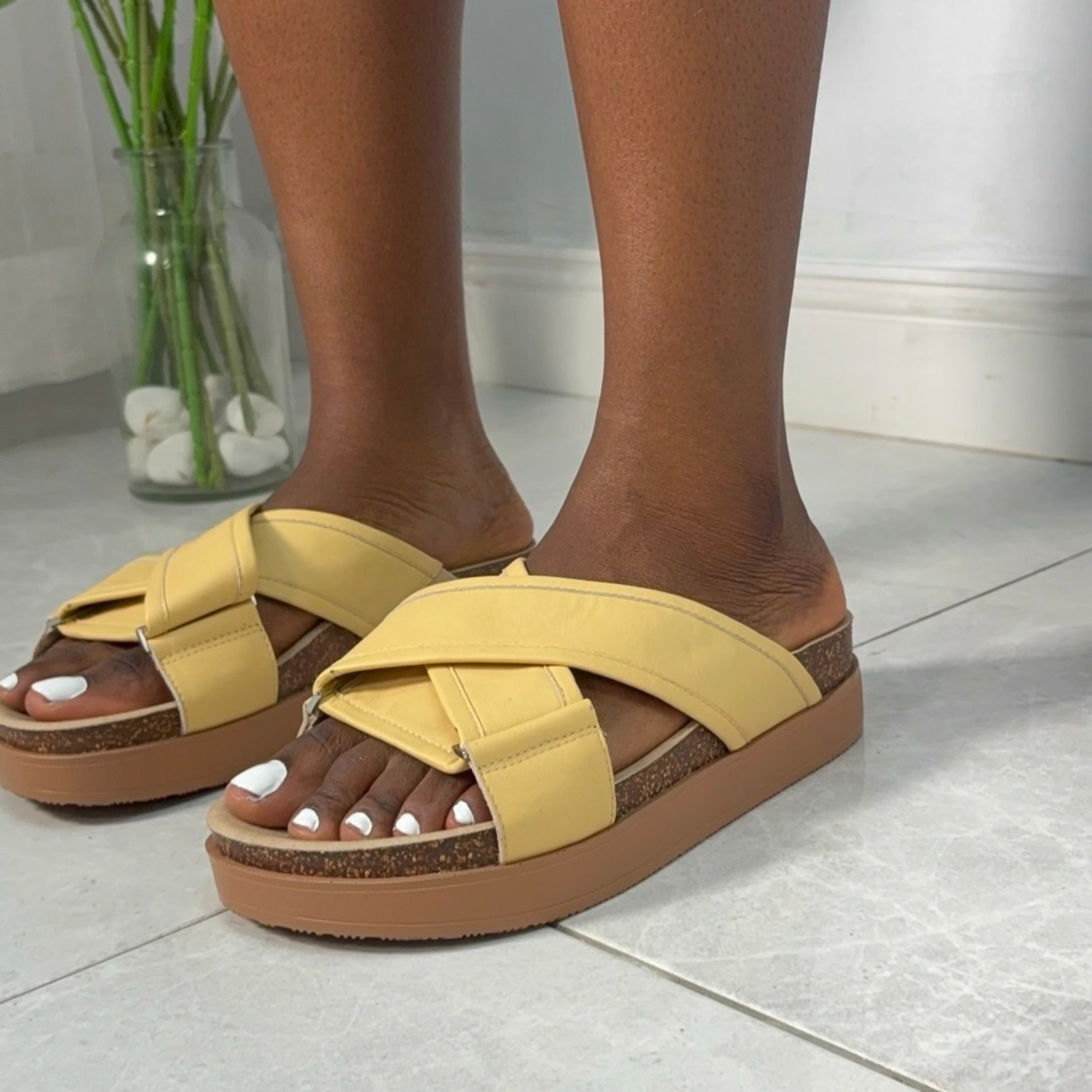 Wyder Studios Cross Strap Slide in Yellow