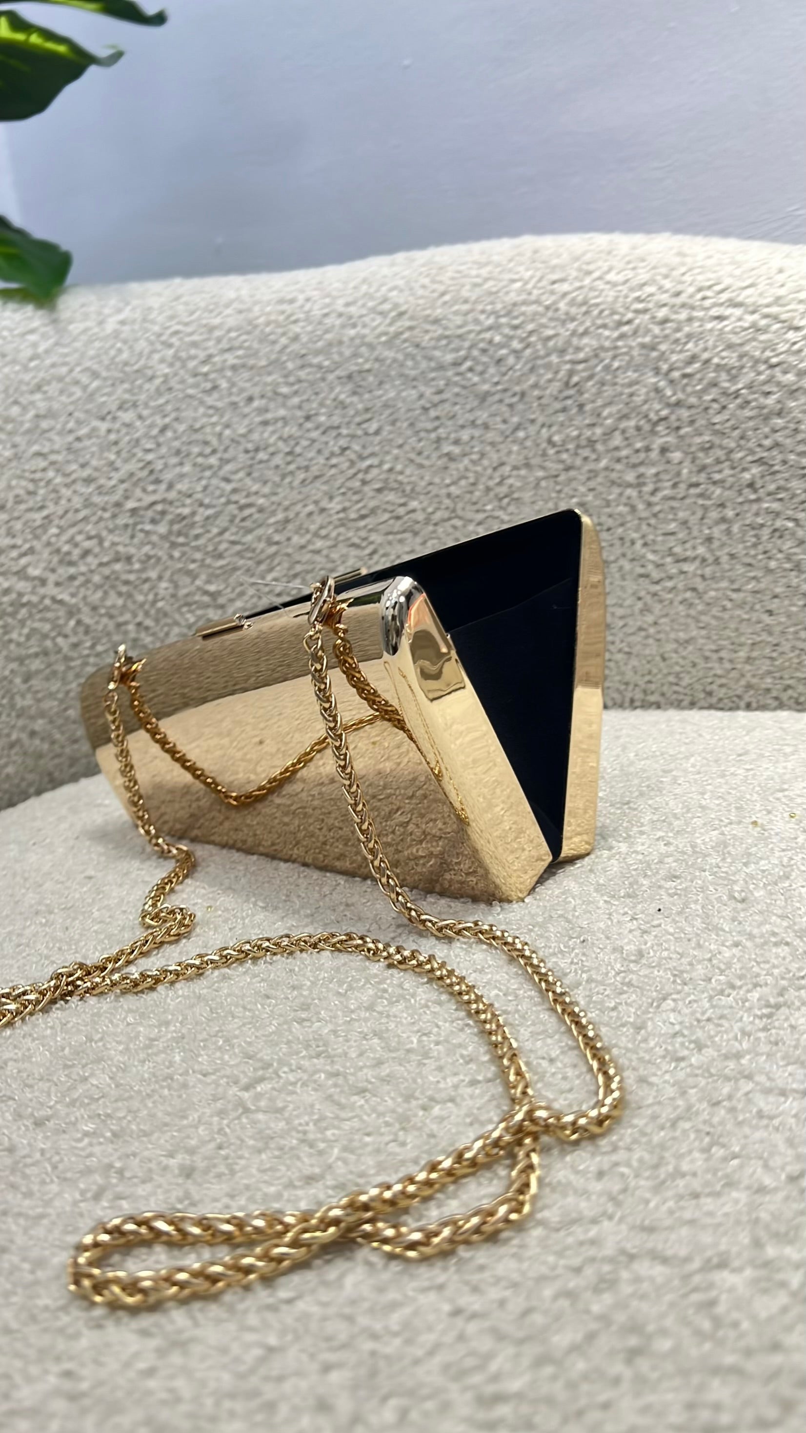Classic Metallic Magnetic Clasp Slanted Clutch Purse in Gold