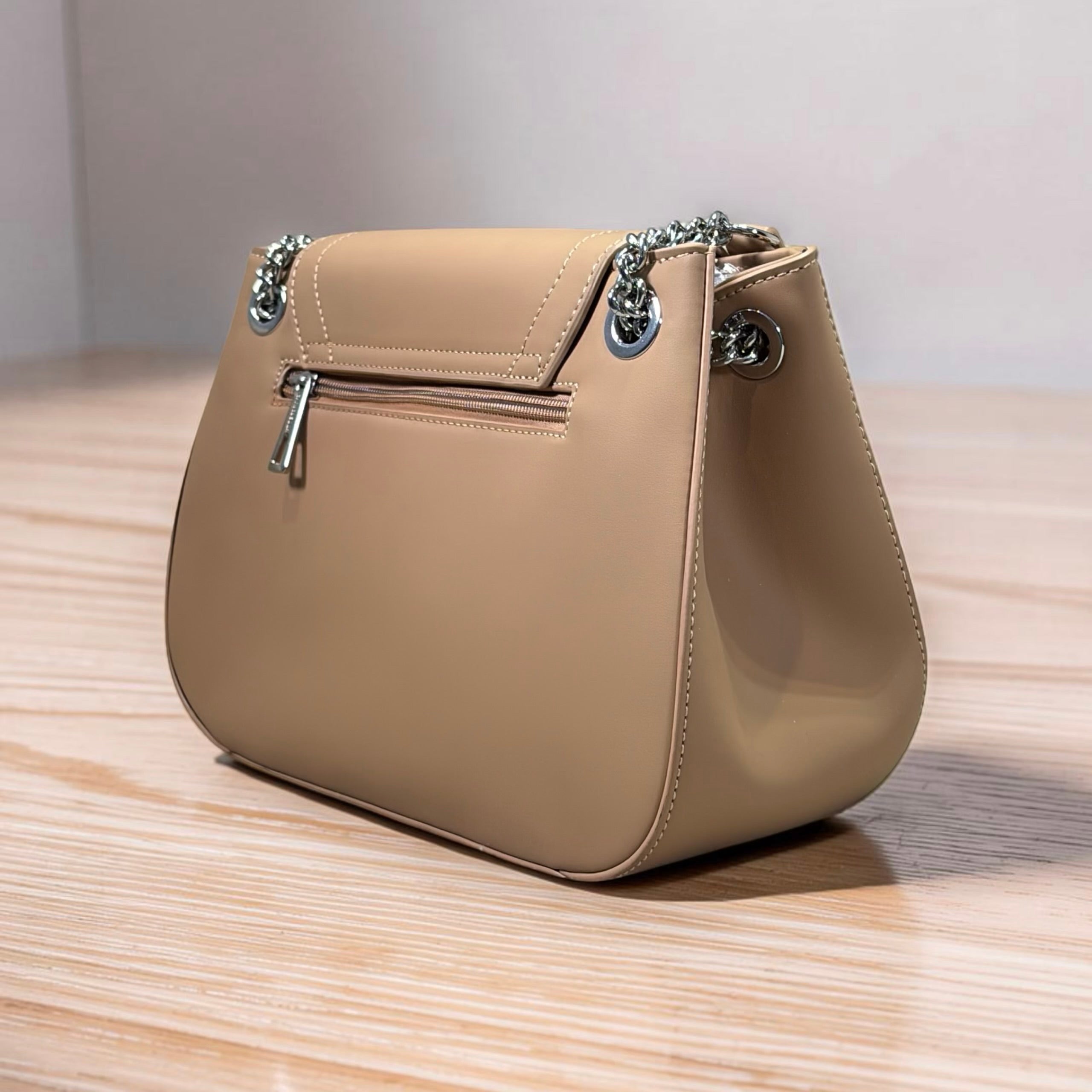 Chrisbella Woven Detail Chain Handle Sling bag in Beige