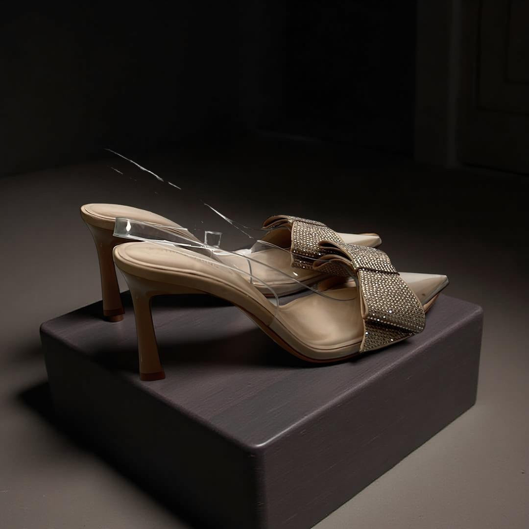 Stradivarius Embellished Bow Vinyl Pointed Toe Slingbacks