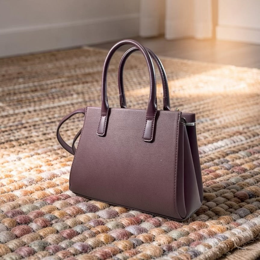 Bagco Double Handle Structured Bag in Burgundy