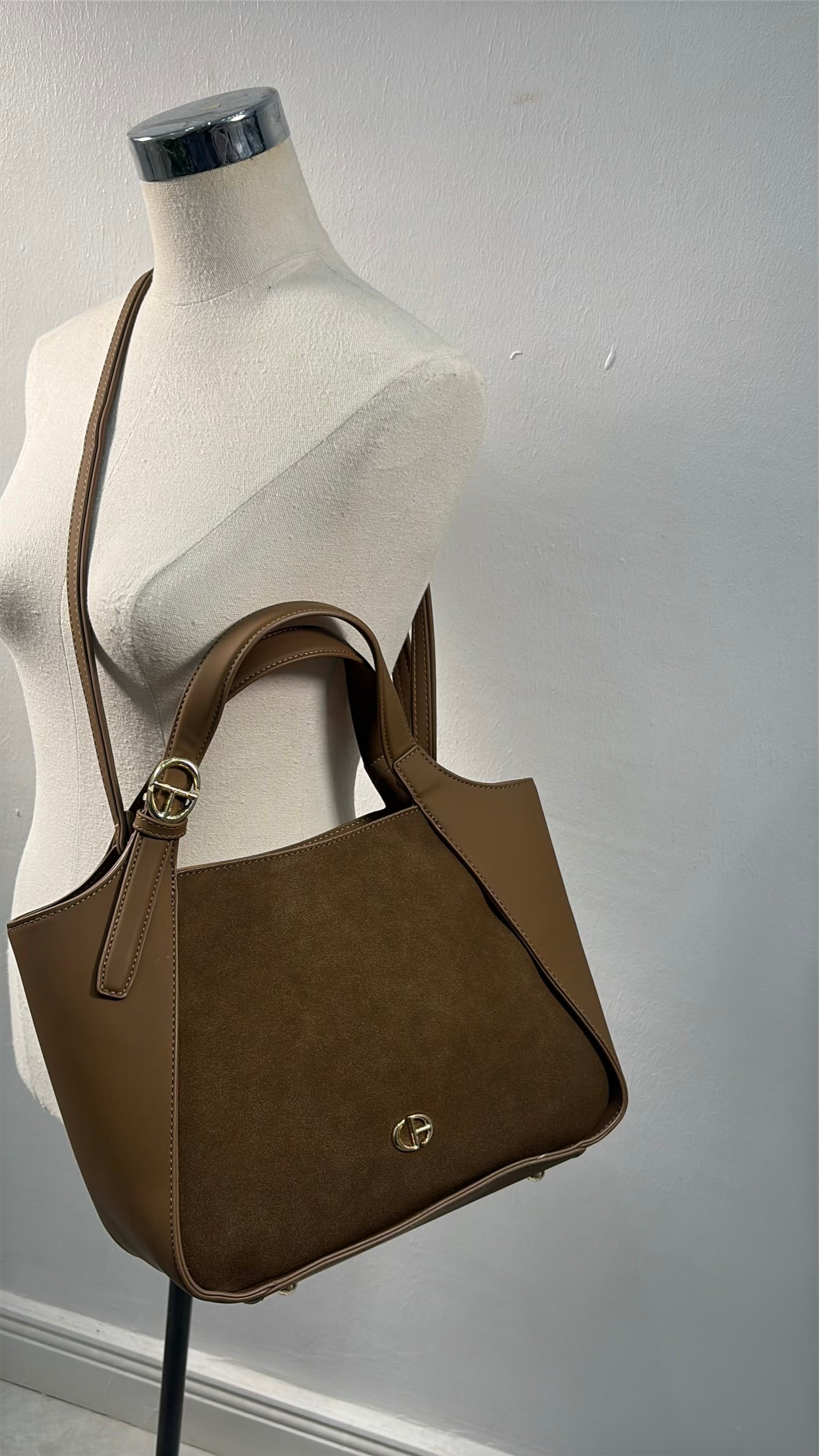Chrisbella Suede detail Large Bag in Mud