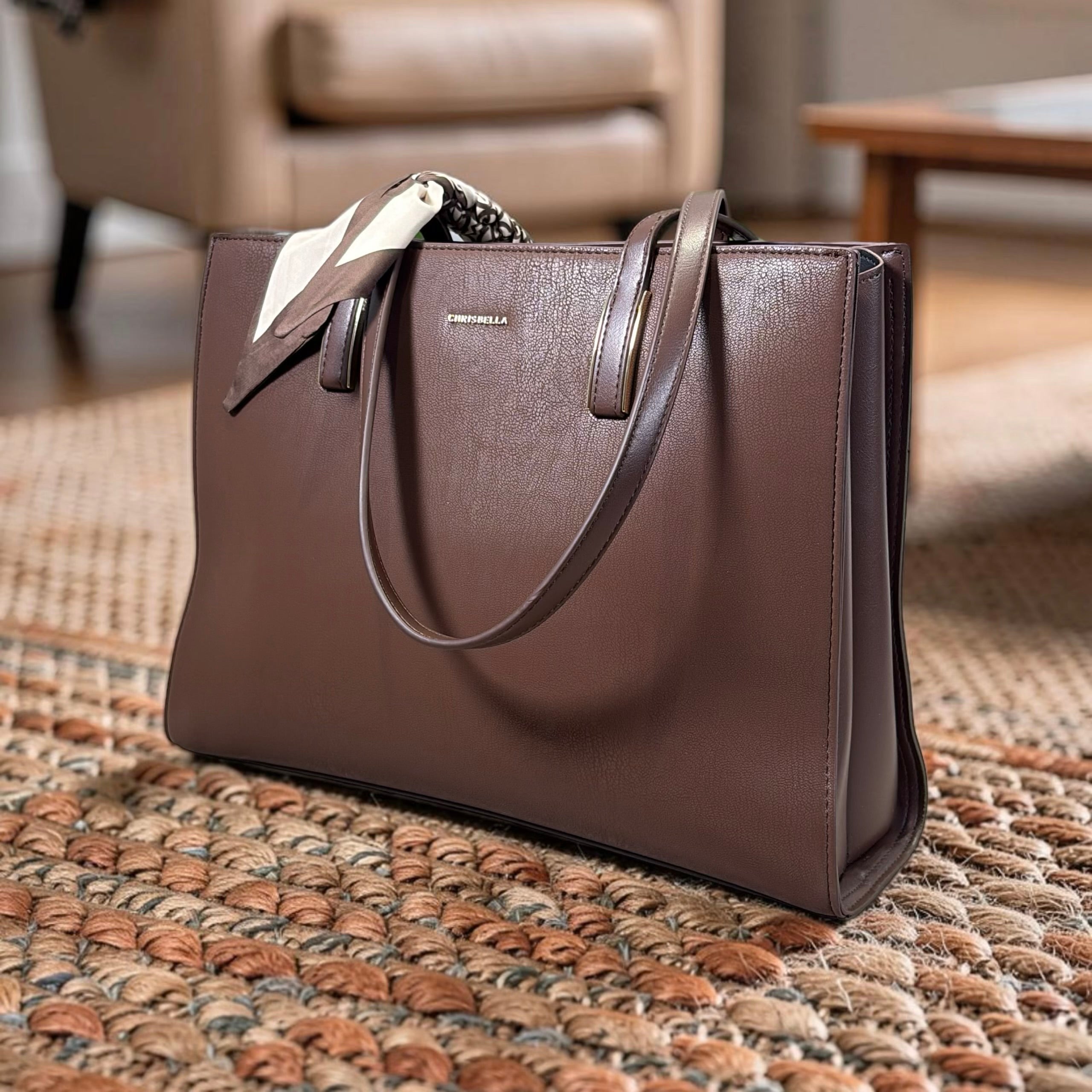 Chrisbella Scarf Detail Shoulder Tote in Coffee