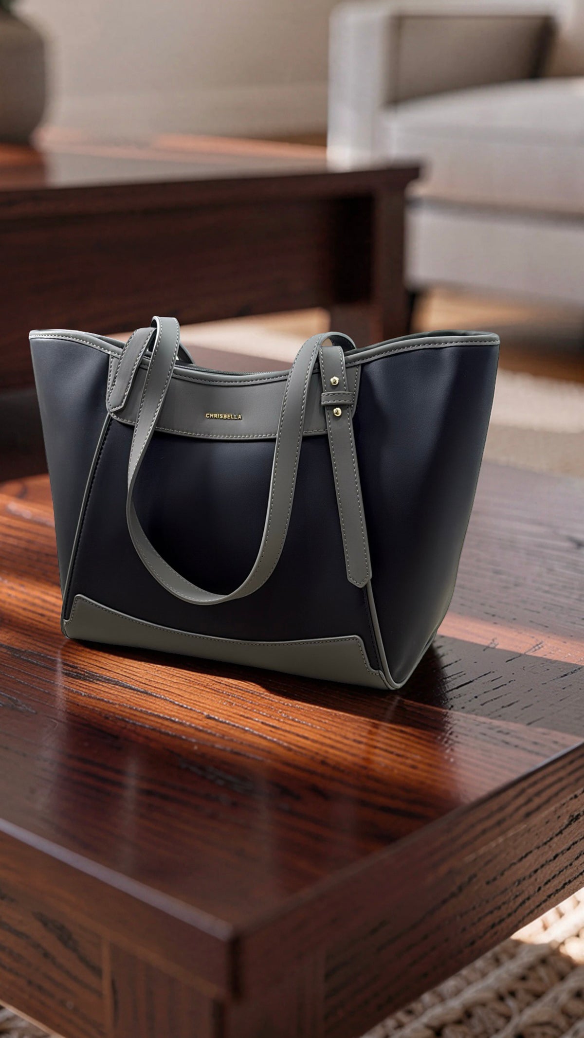 Chrisbella Large Two-Tone Bag in Black
