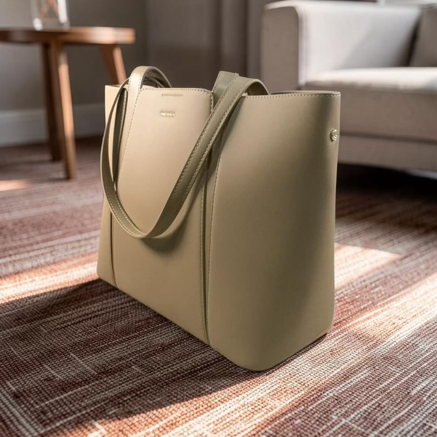 Chrisbella Leather Large Bag in Beige