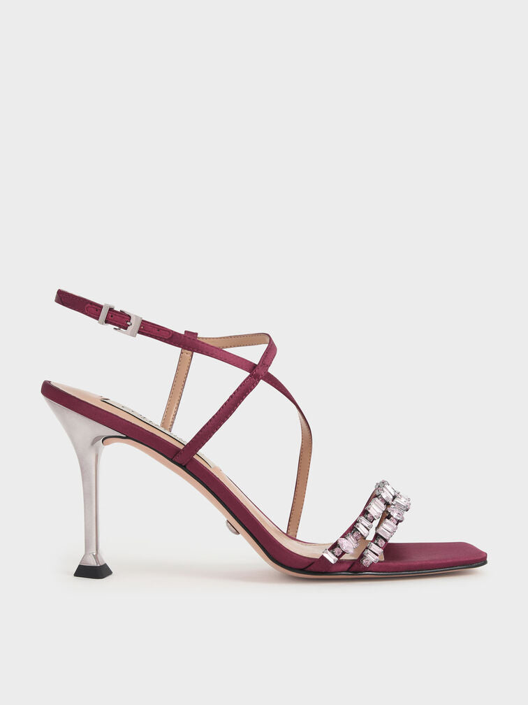 CHARLES & KEITH BURGUNDY EMBELLISHED STRAPPY SANDAL