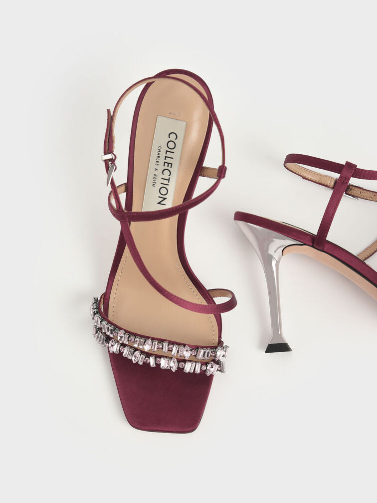 CHARLES & KEITH BURGUNDY EMBELLISHED STRAPPY SANDAL