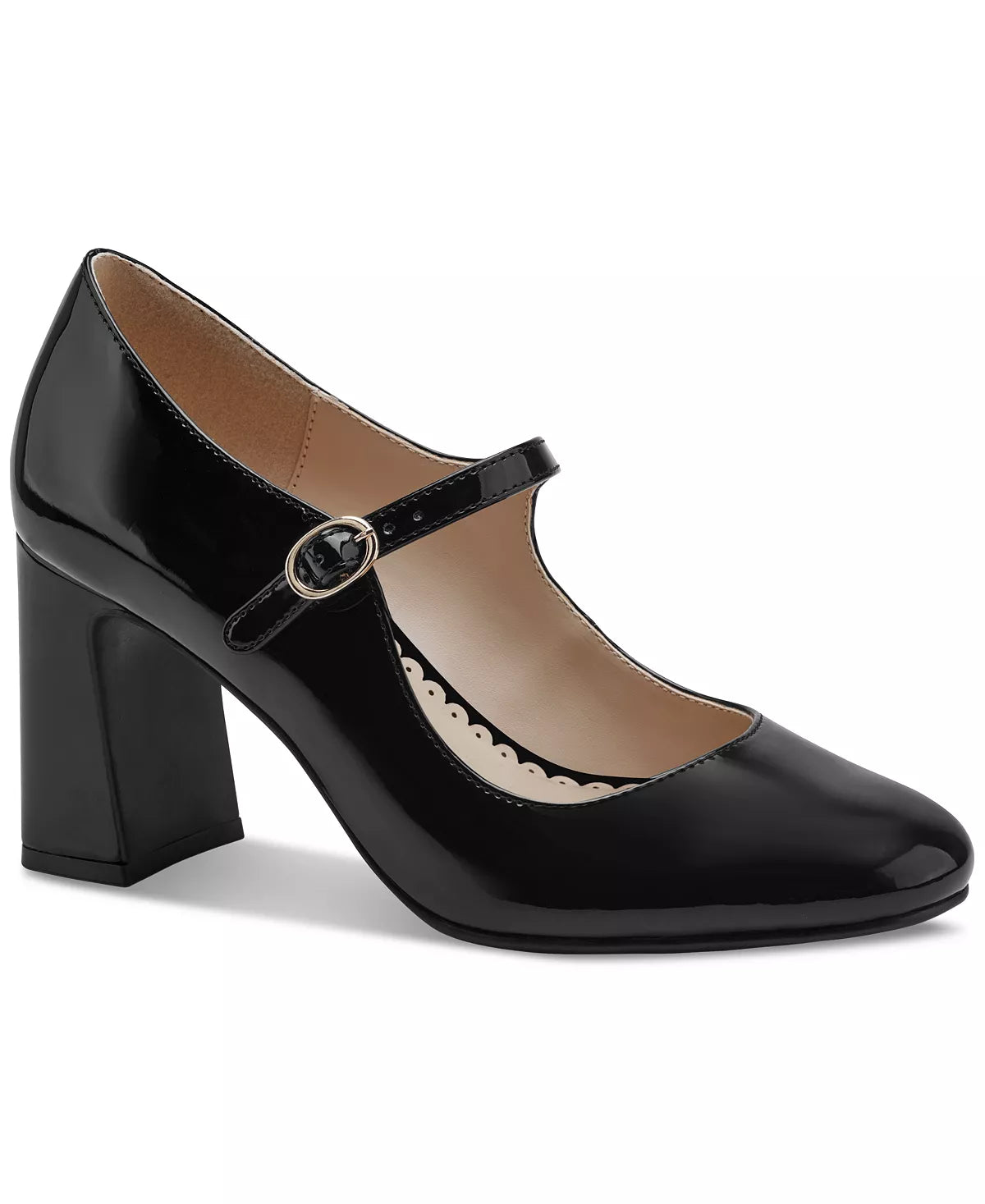 CHARTER CLUB PATENT ALMOND TOE MARYJANES IN BLACK