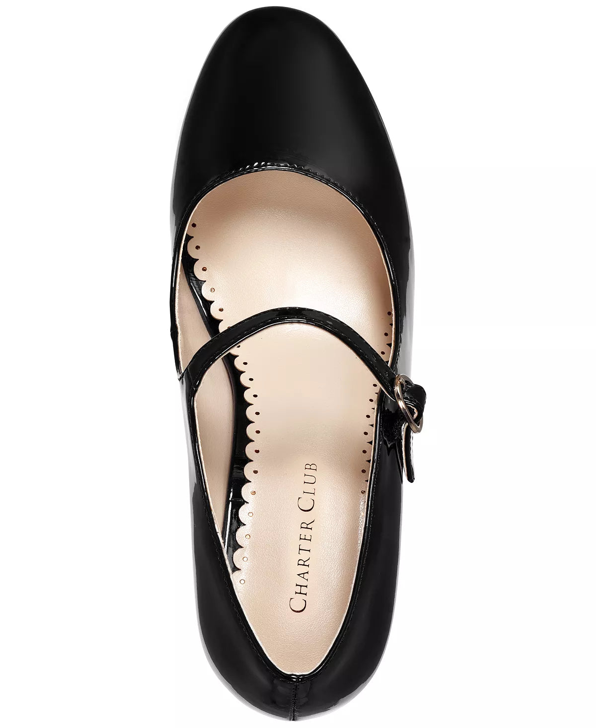 CHARTER CLUB PATENT ALMOND TOE MARYJANES IN BLACK