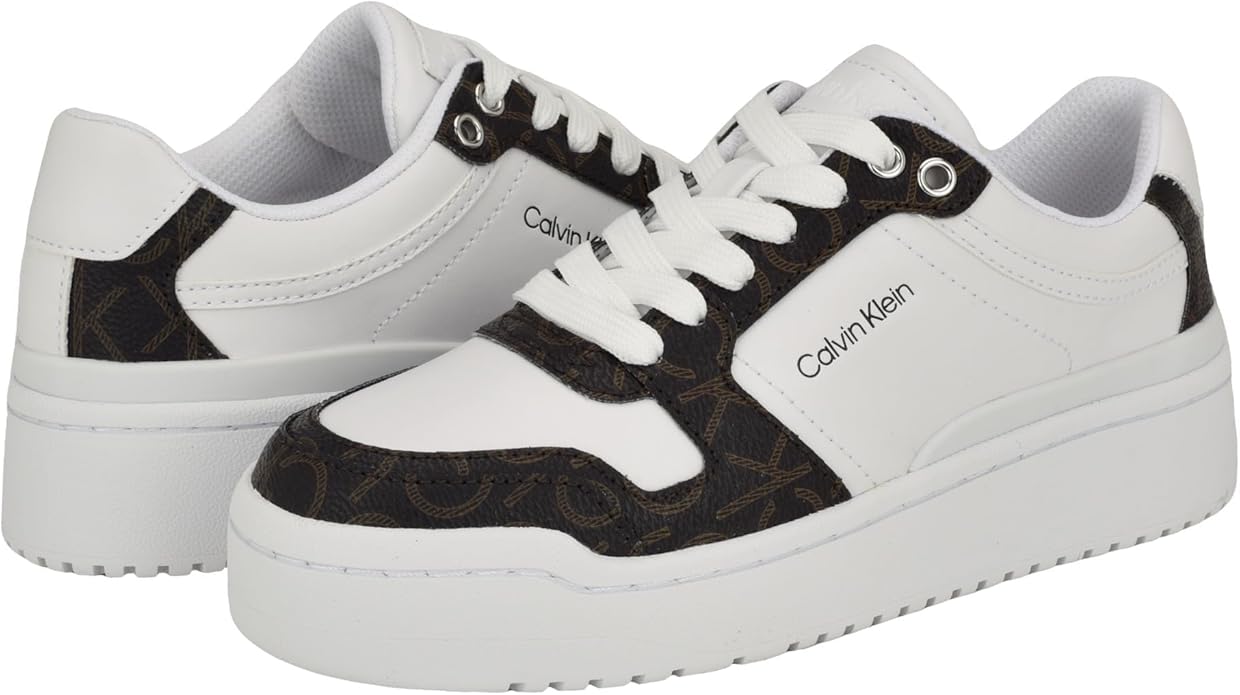 Calvin Klein Logo-Ingraved Leather Detail Sneakers in White