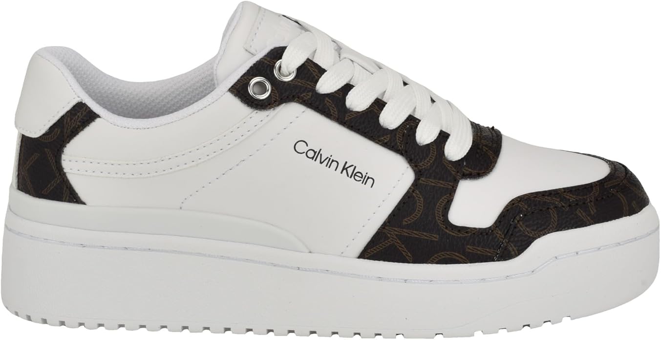 Calvin Klein Logo-Ingraved Leather Detail Sneakers in White