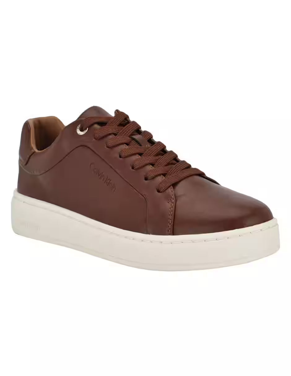 Calvin Klein Unisex Flat Sole Classic Leather Shoes in Brown