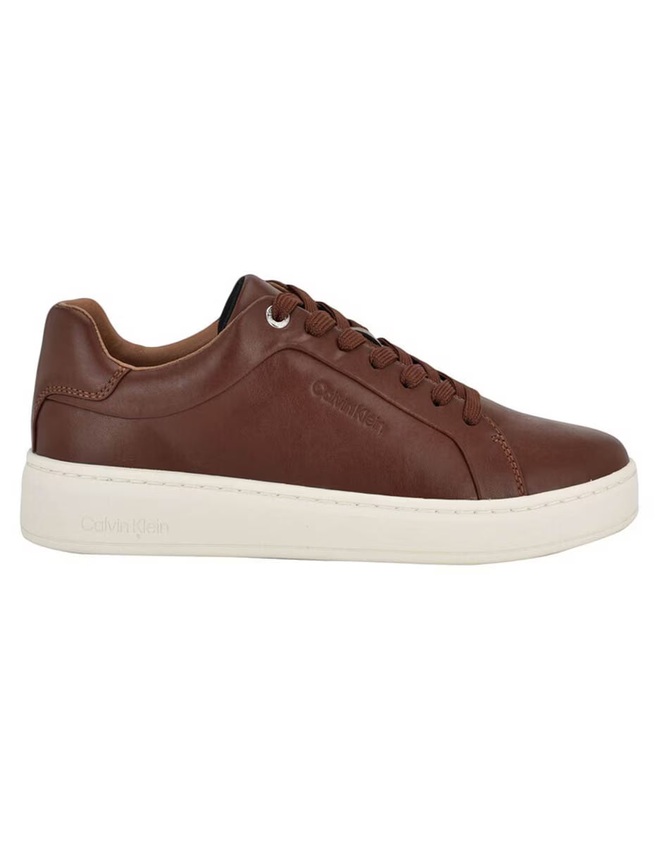 Calvin Klein Unisex Flat Sole Classic Leather Shoes in Brown