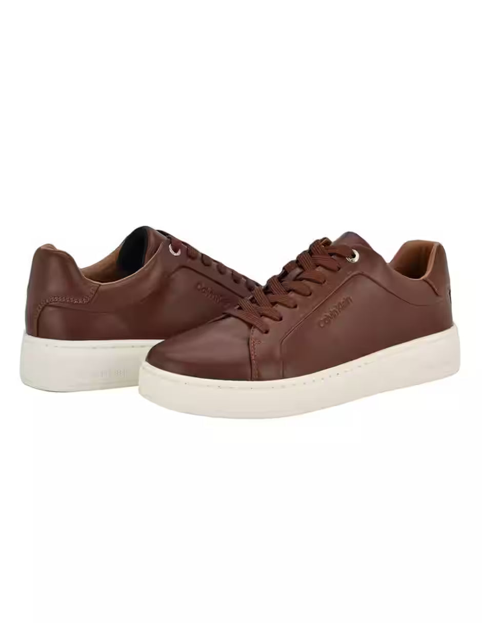 Calvin Klein Unisex Flat Sole Classic Leather Shoes in Brown