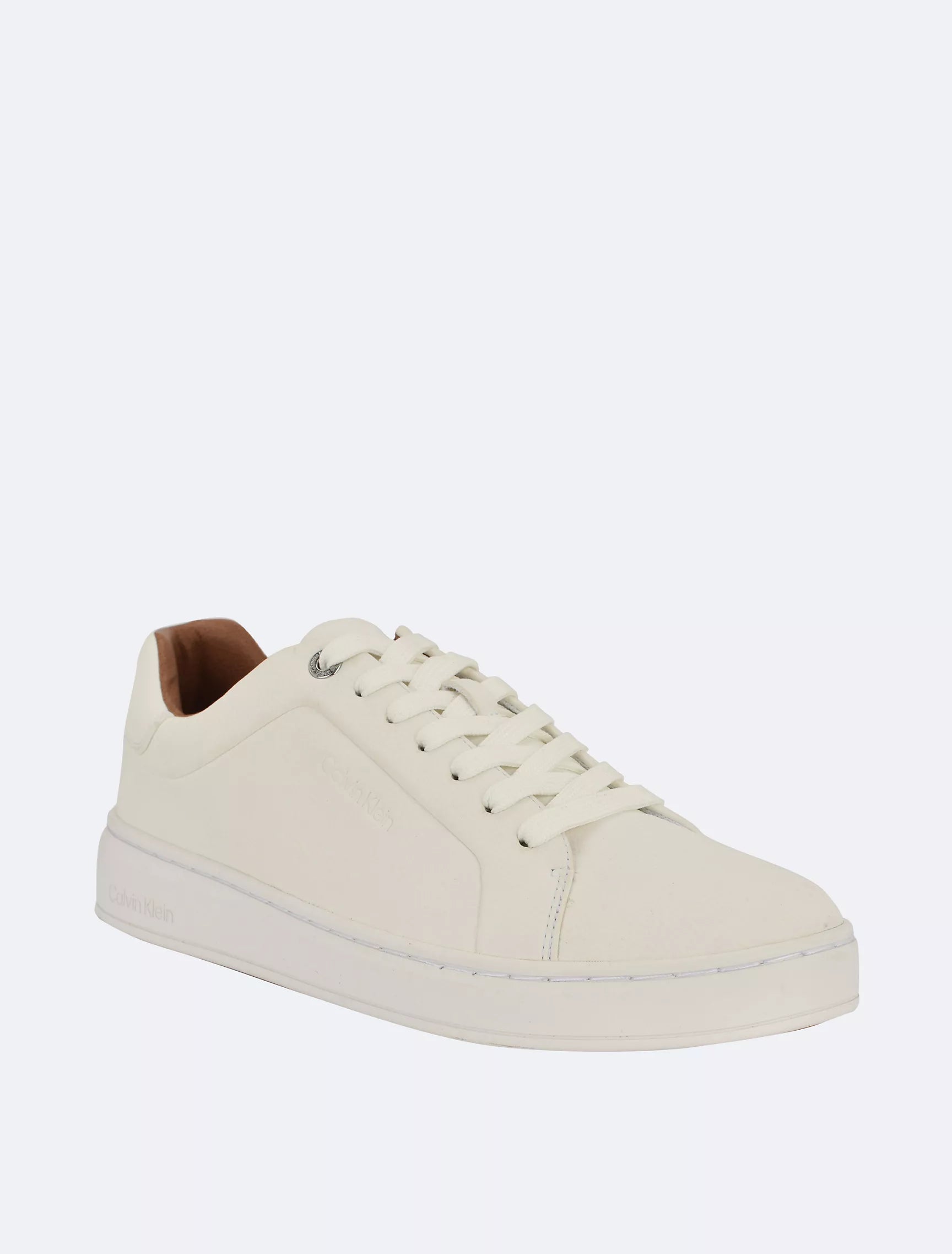 Calvin Klein Unisex Flat Sole Classic Leather Sneakers in White