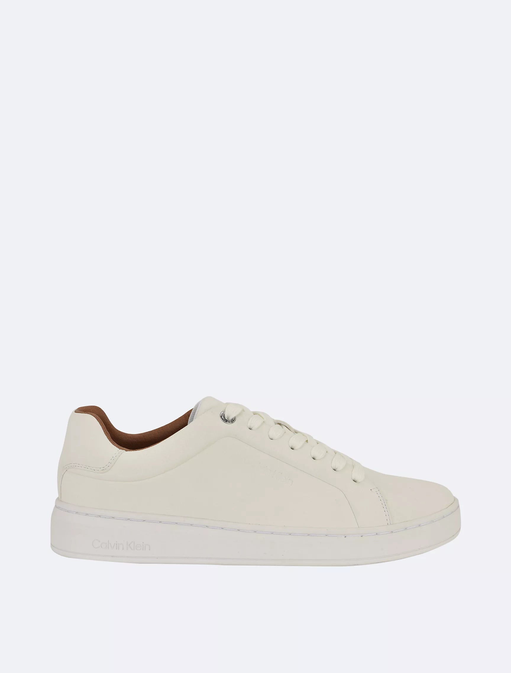 Calvin Klein Unisex Flat Sole Classic Leather Sneakers in White
