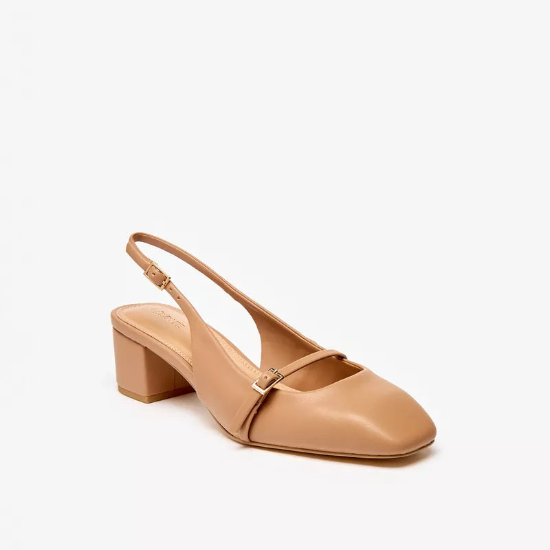 Celeste Square Toe Block Heel Pump in Nude