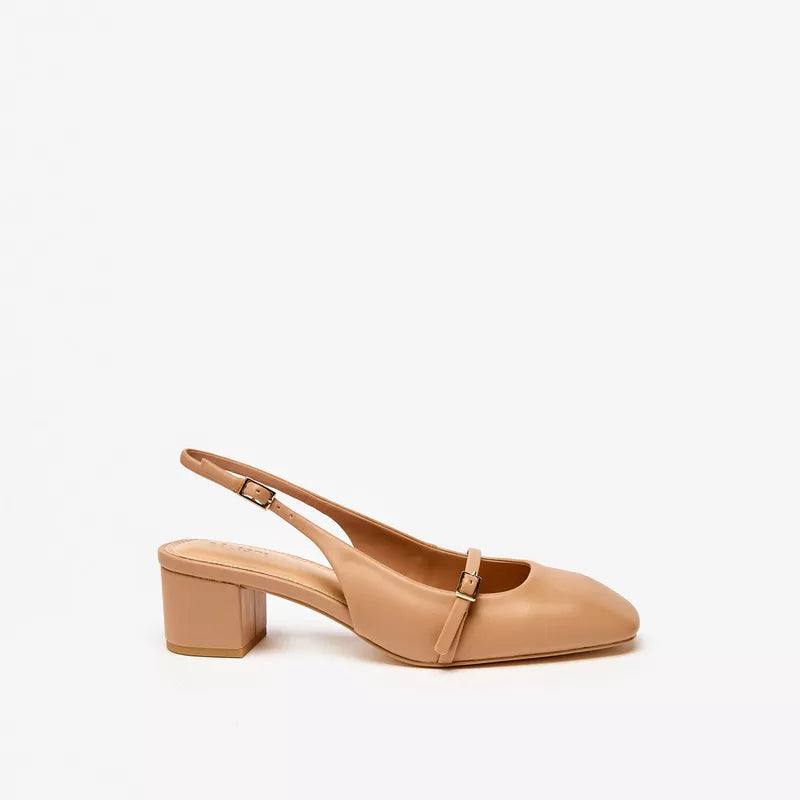 Celeste Square Toe Block Heel Pump in Nude