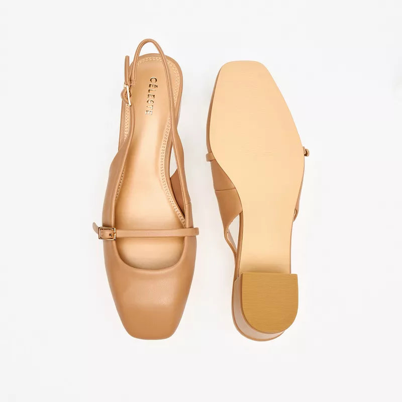 Celeste Square Toe Block Heel Pump in Nude