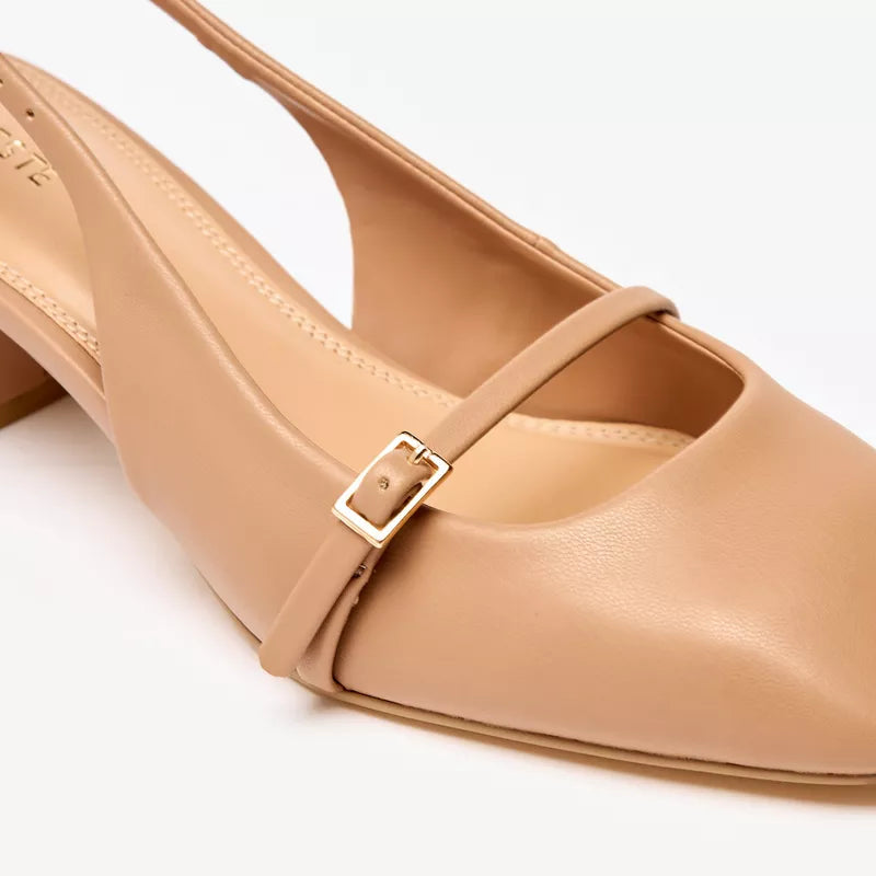 Celeste Square Toe Block Heel Pump in Nude