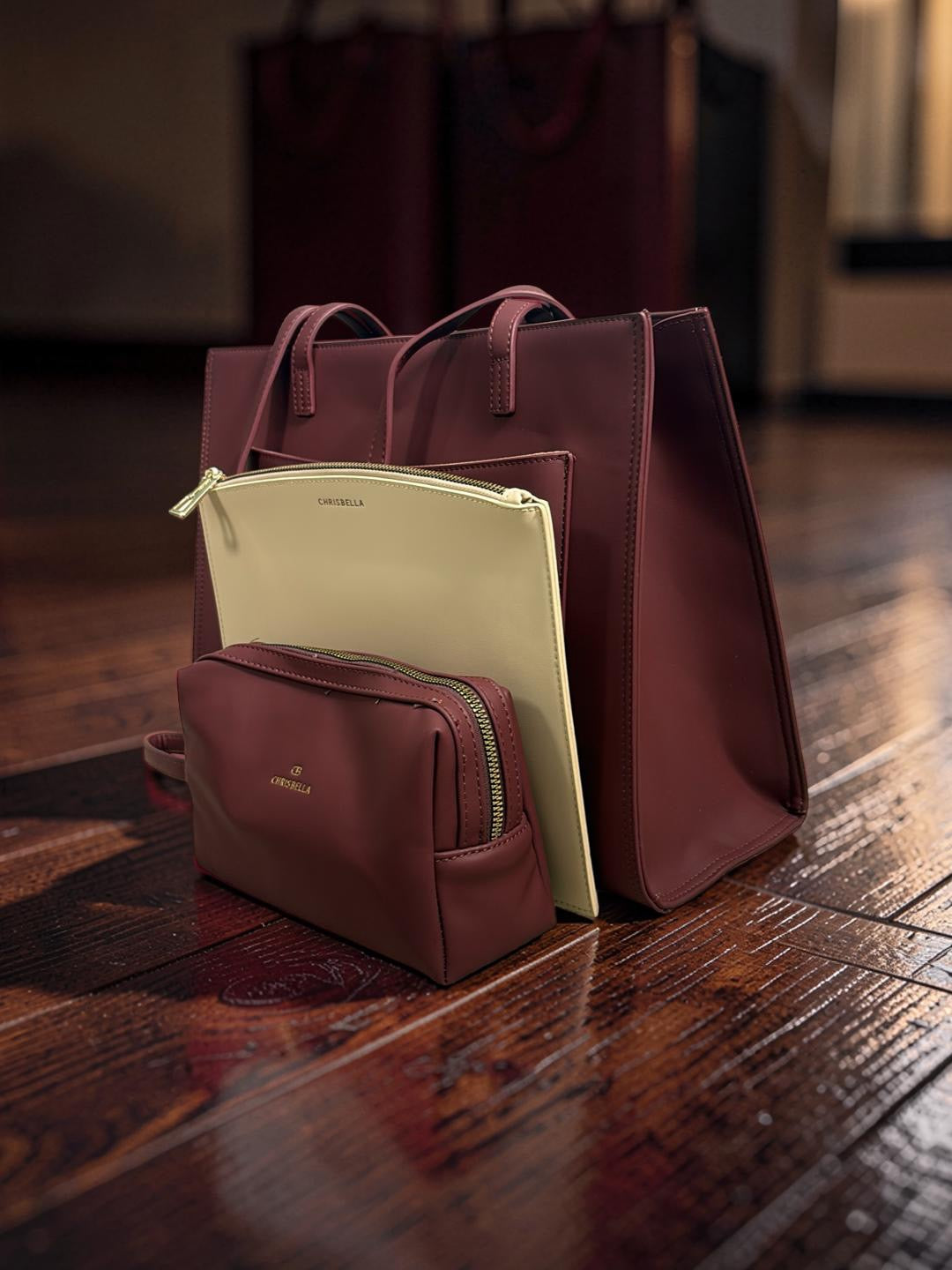 Chrisbella 3-in-1 Shoulder Bag in Burgundy