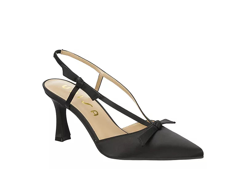 Unisa Satin Pointed Toe Slingback Heels in Black