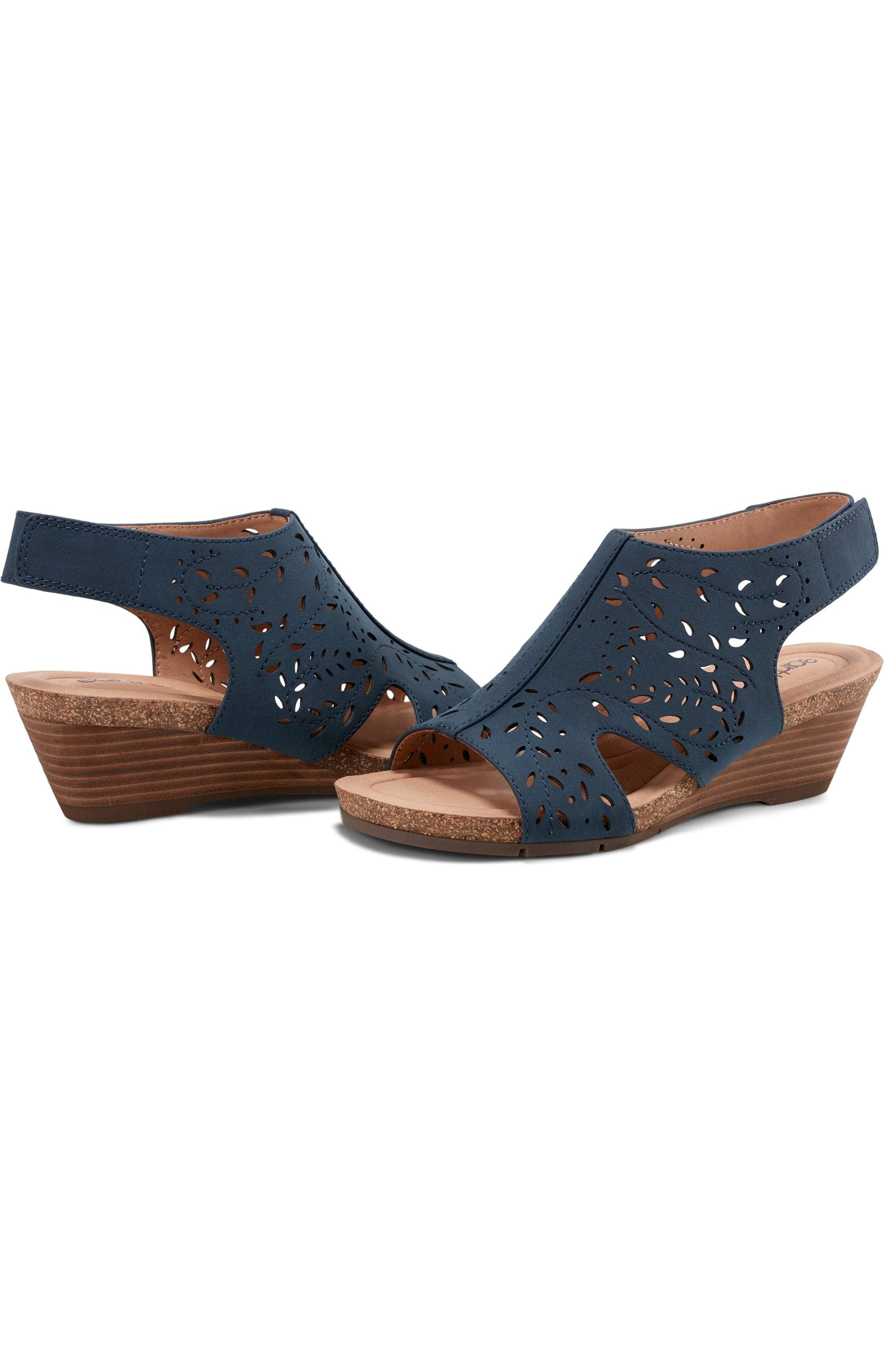 Earth Perforated Wedge Sandal in Navy