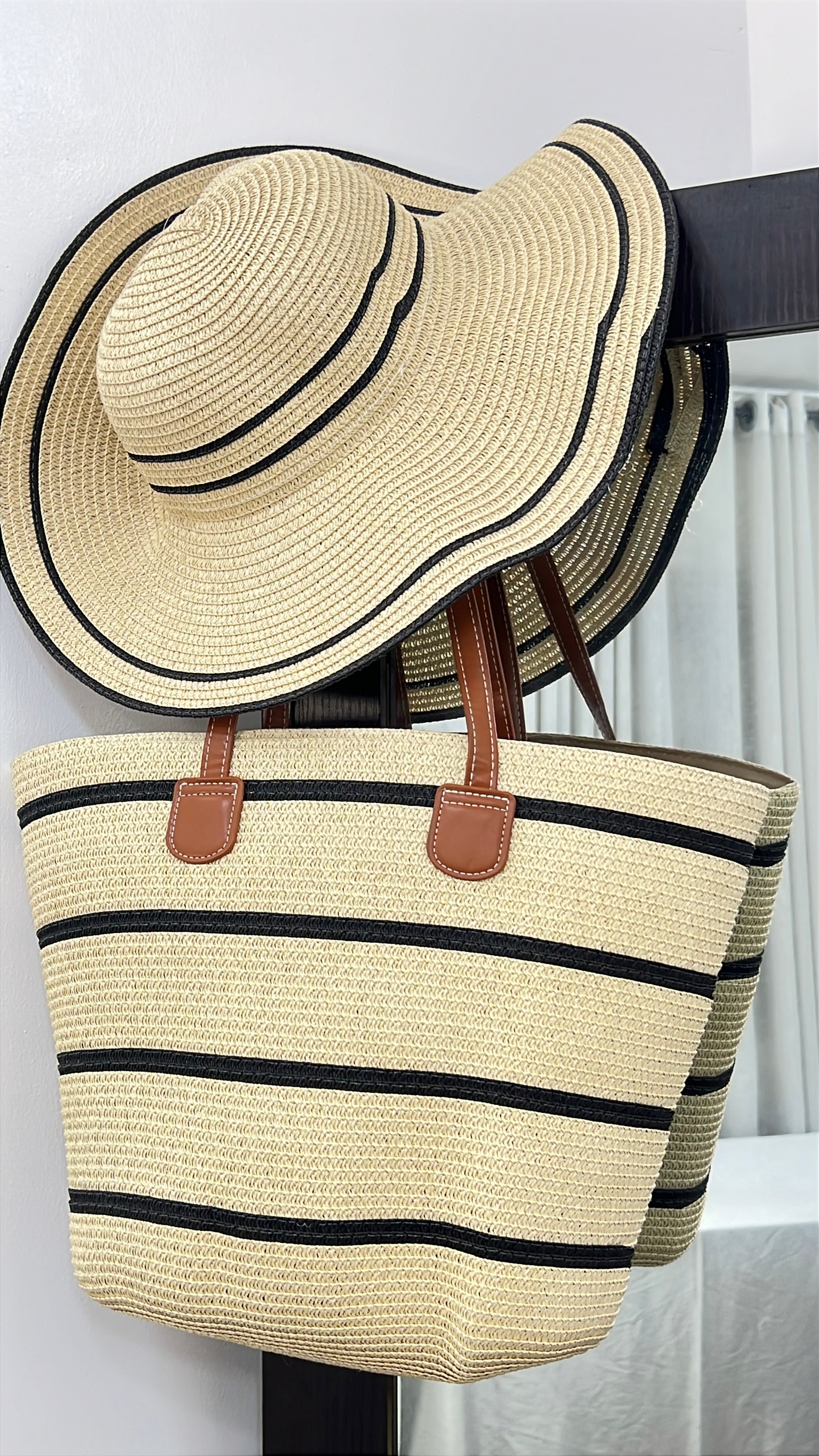 Beach Bag with Matching Hat in Beige