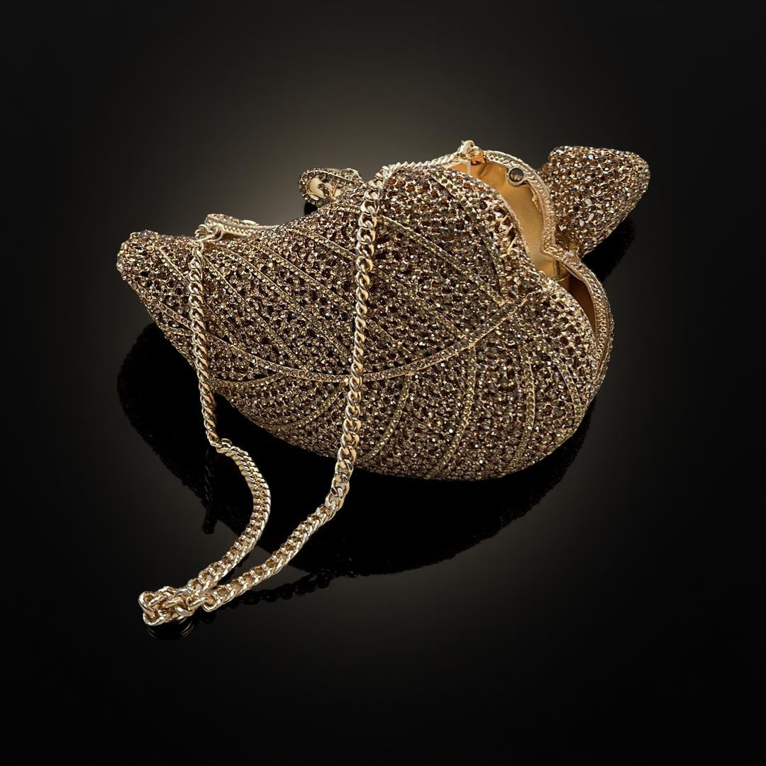 Barcelona Statement Leaf Design Clutch Purse with in Gold