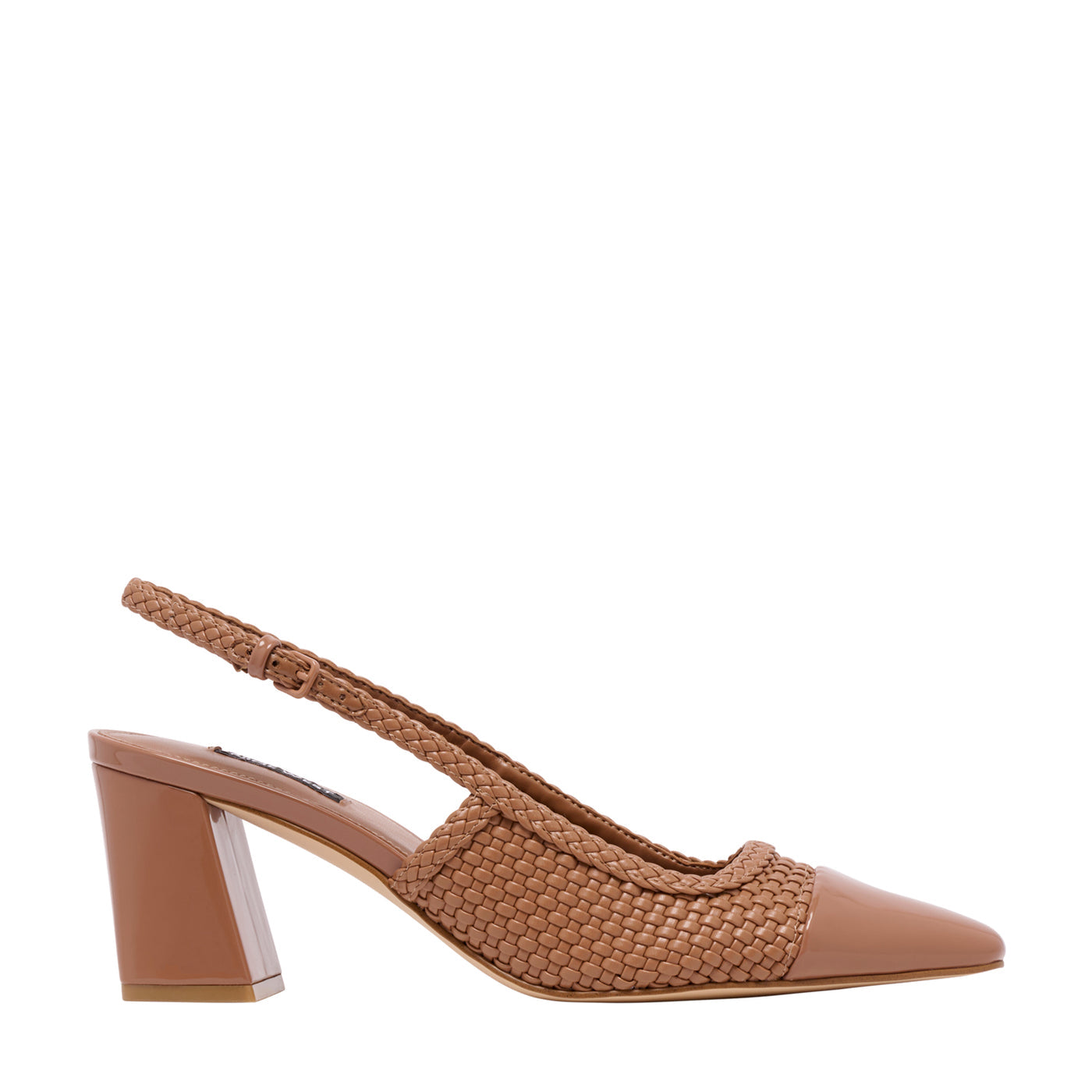 Nine West Toe Cap Woven Leather Block Heel Pump in Brown