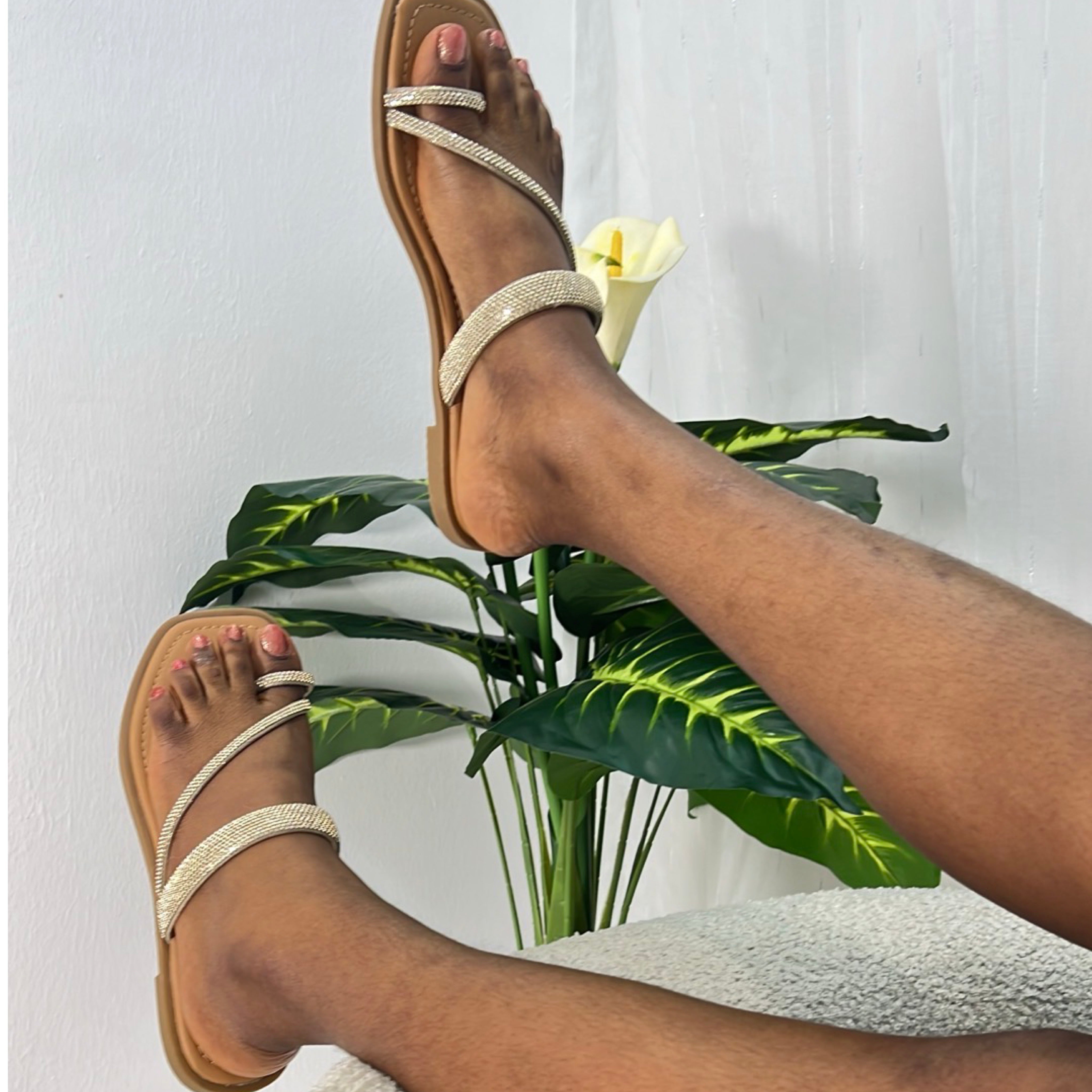 Andiamo Embellished Straps Toe-thong Slippers In Gold