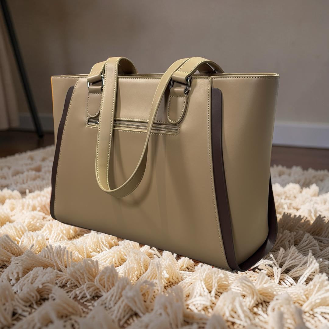 Chrisbella Large Double Handle Bag in Beige
