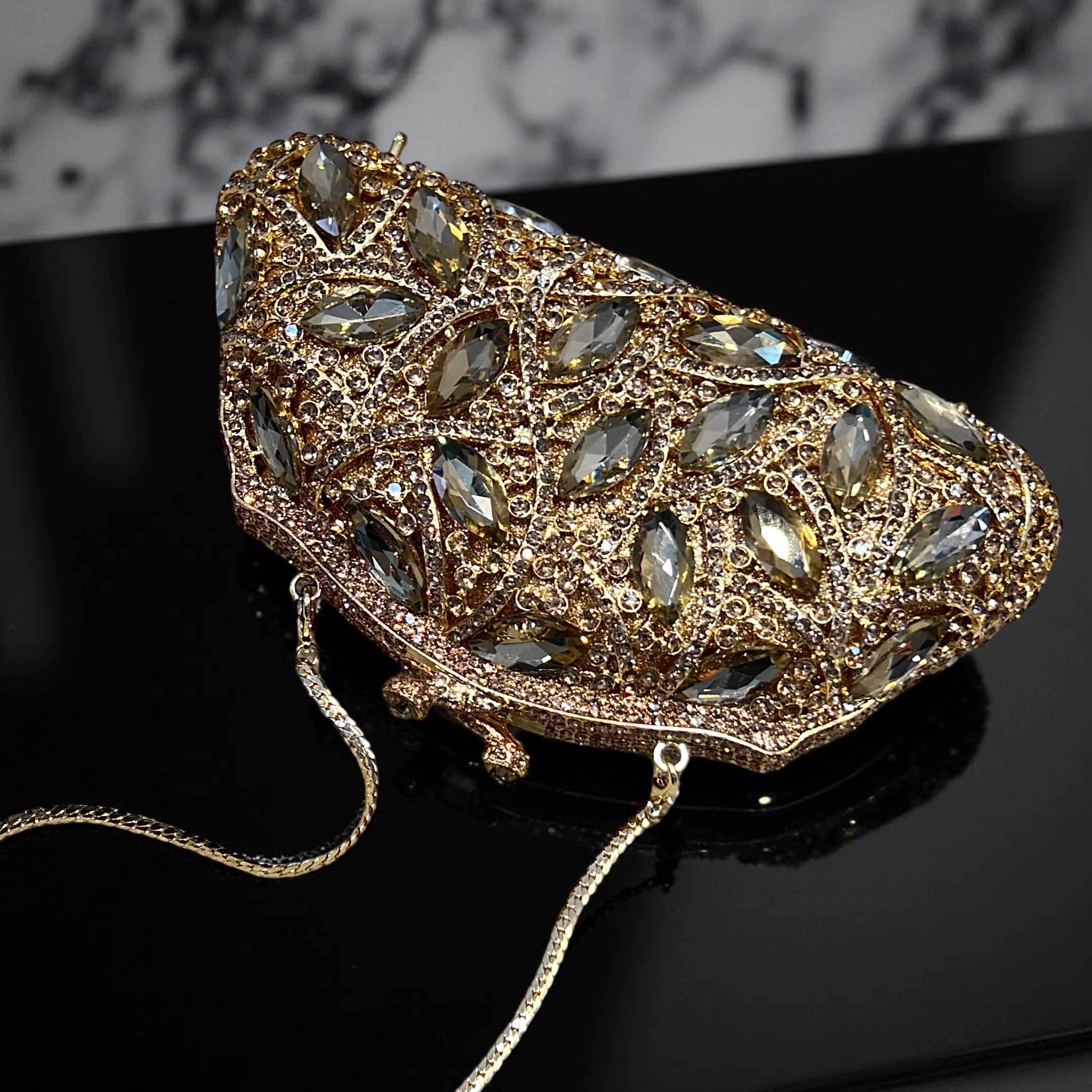 Geneva Glam Clutch Statement Purse with Crystals in Gold