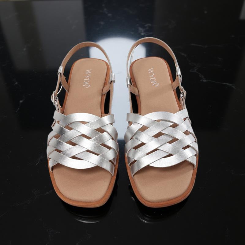 Wydr Studios Woven Strap Flat Sandal in Silver
