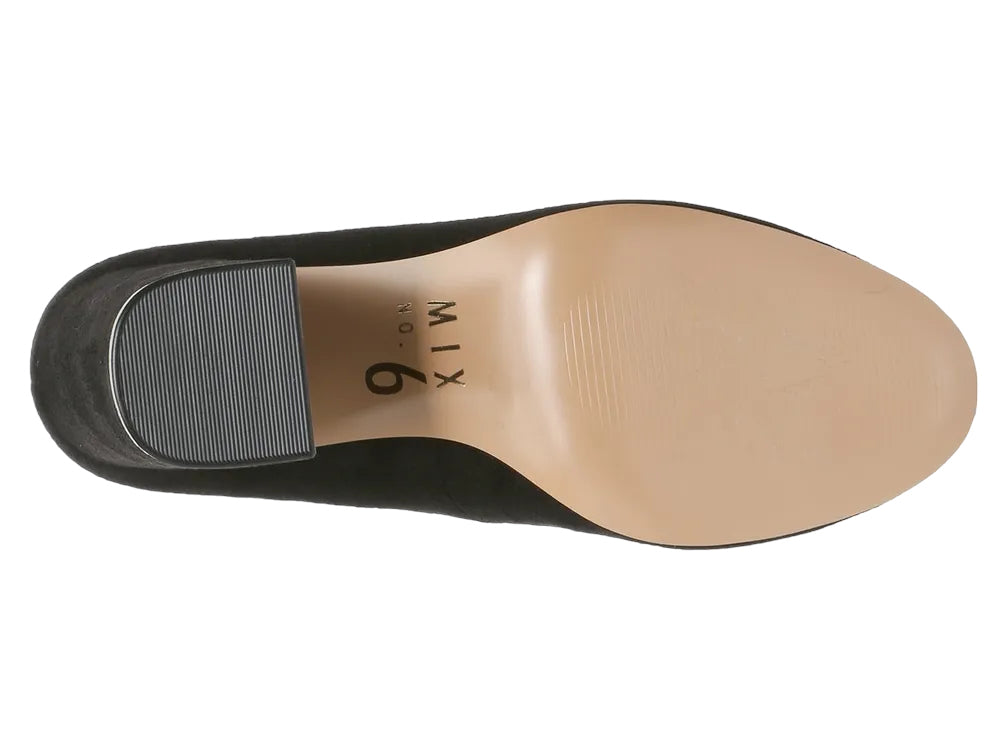 MIX NO 6 BLACK ALMOND TOE BLOCK HEEL PUMP