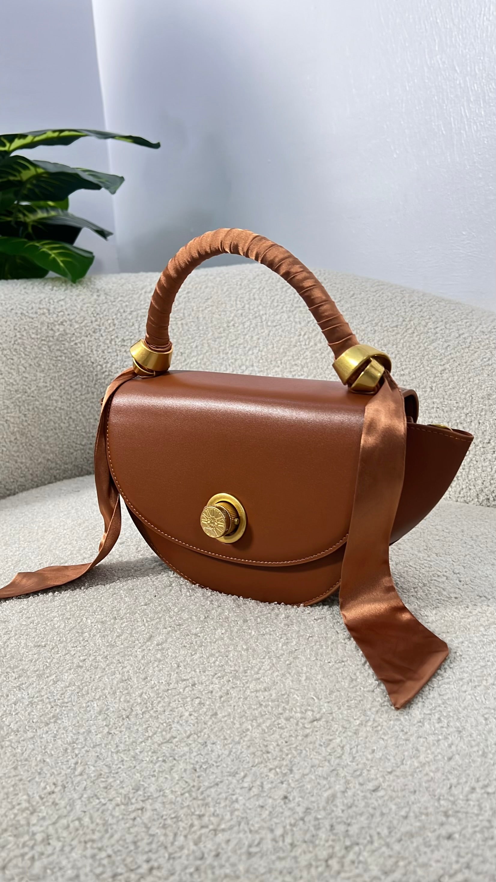 Versse Mini Top Handle Winged Bag in Brown