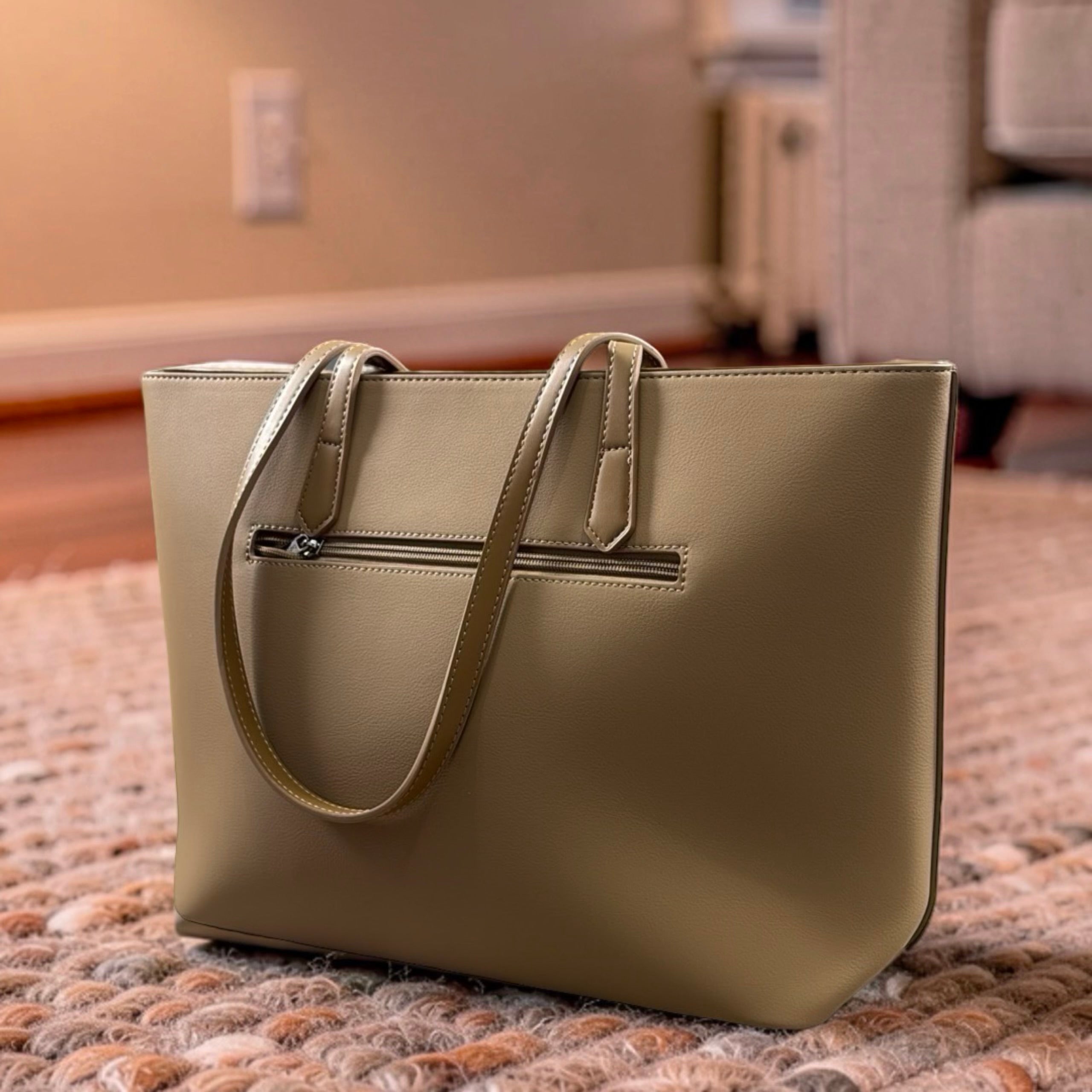 Chrisbella Large Leather Sunglasses Charm Detail Bag in Khaki