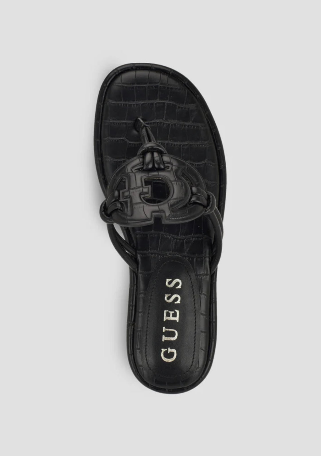 Guess Faux Croc Skin Leather Slippers in Black