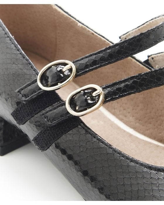 Damart Textured Leather Maryjane Block Heel Pump in Black