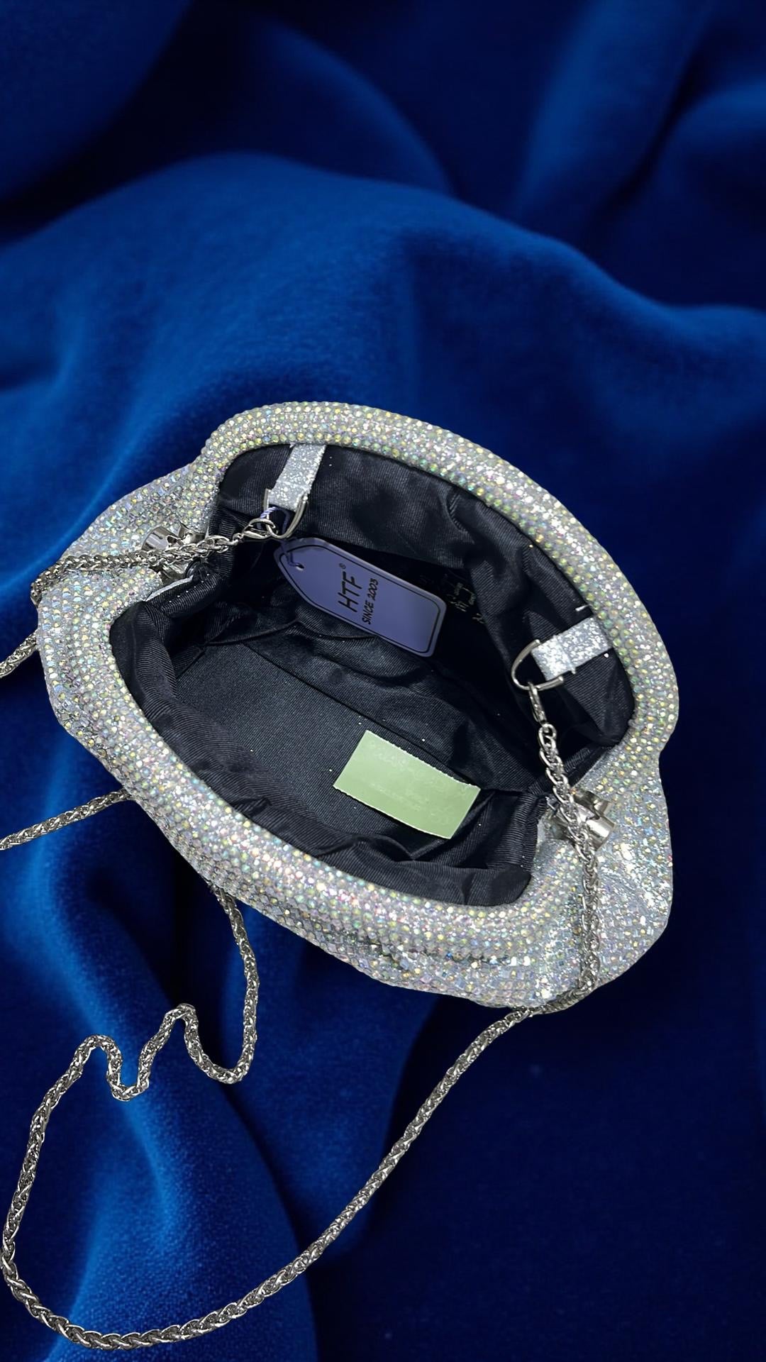 Oval Top Pouch Clutch Purse in Silver