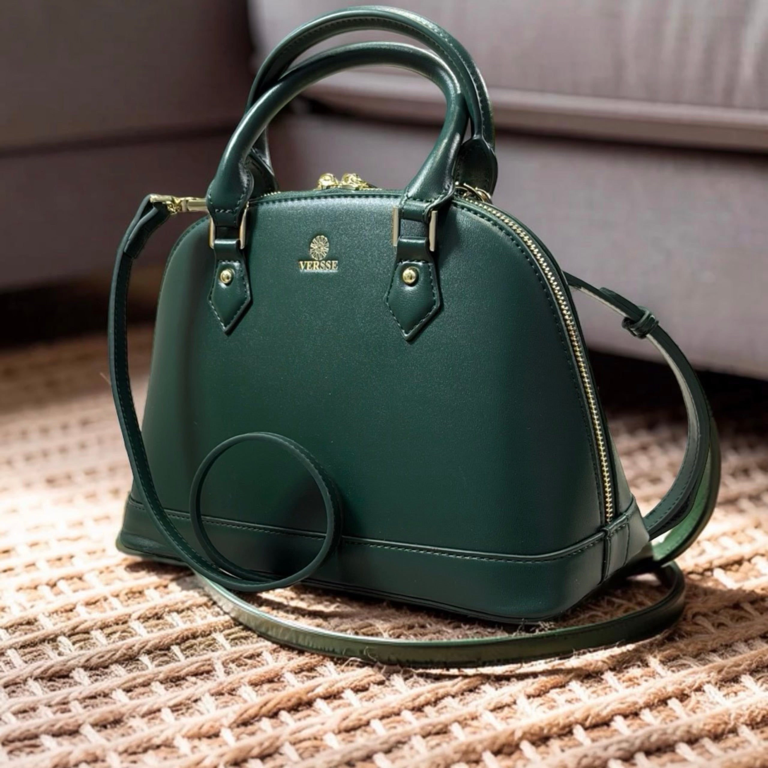Versse Oval Top Handbag in Green
