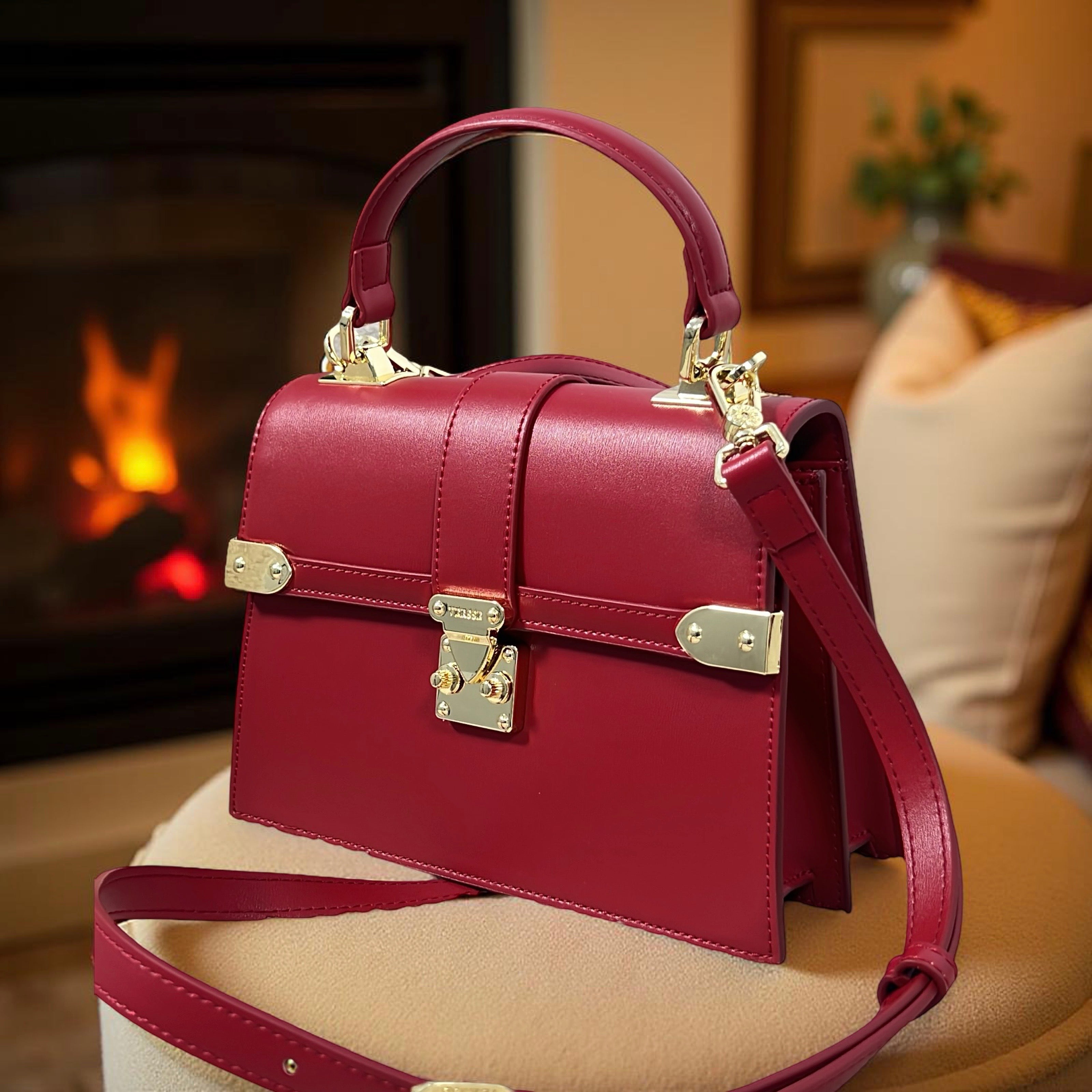 Versse Structured Top Handle Mini Bag in Dark Red