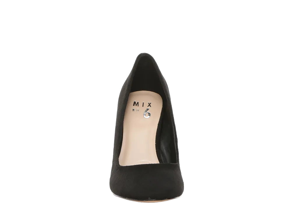 MIX NO 6 BLACK ALMOND TOE BLOCK HEEL PUMP