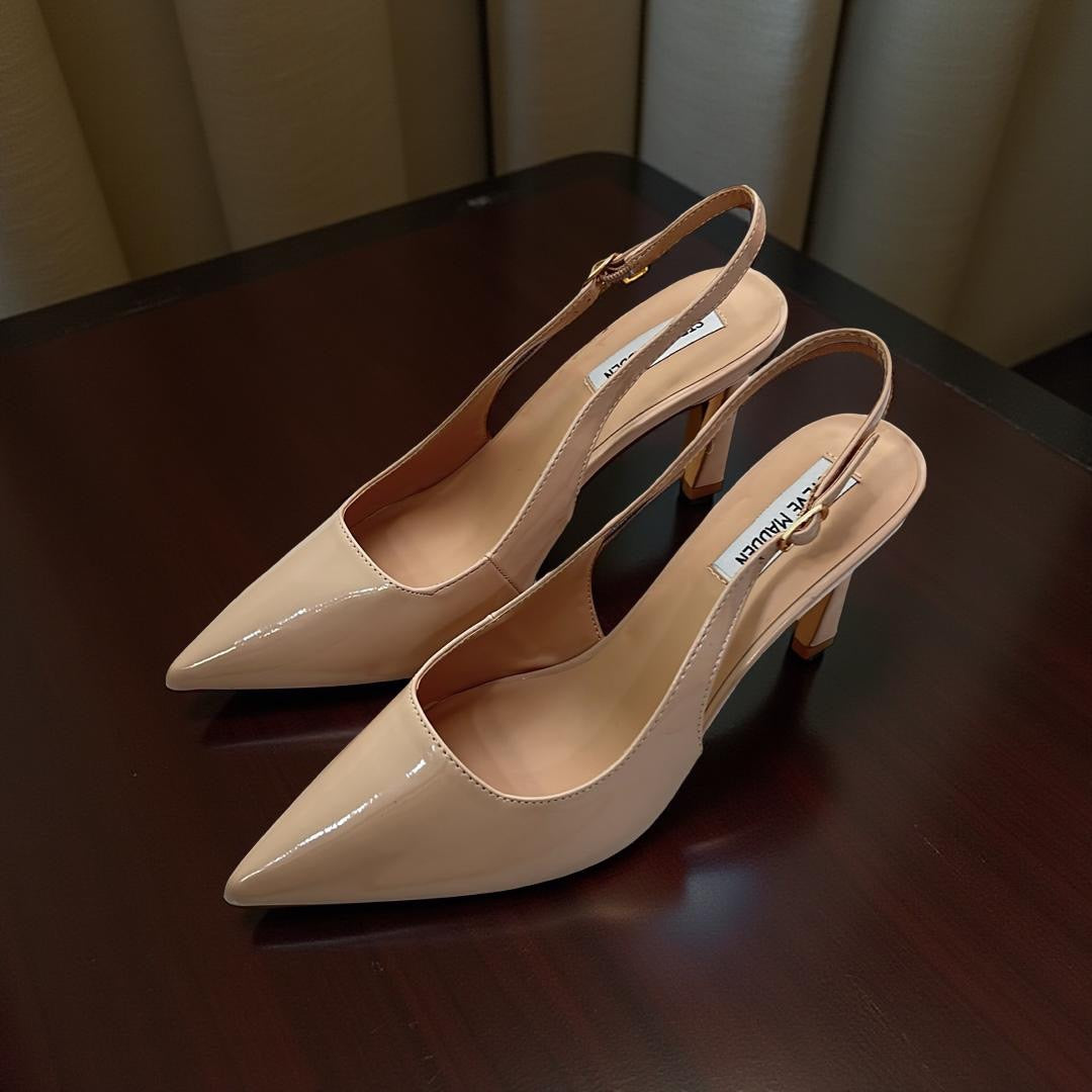 Steve Madden Patent Leather Pointed Toe Slingback Heels in Nude