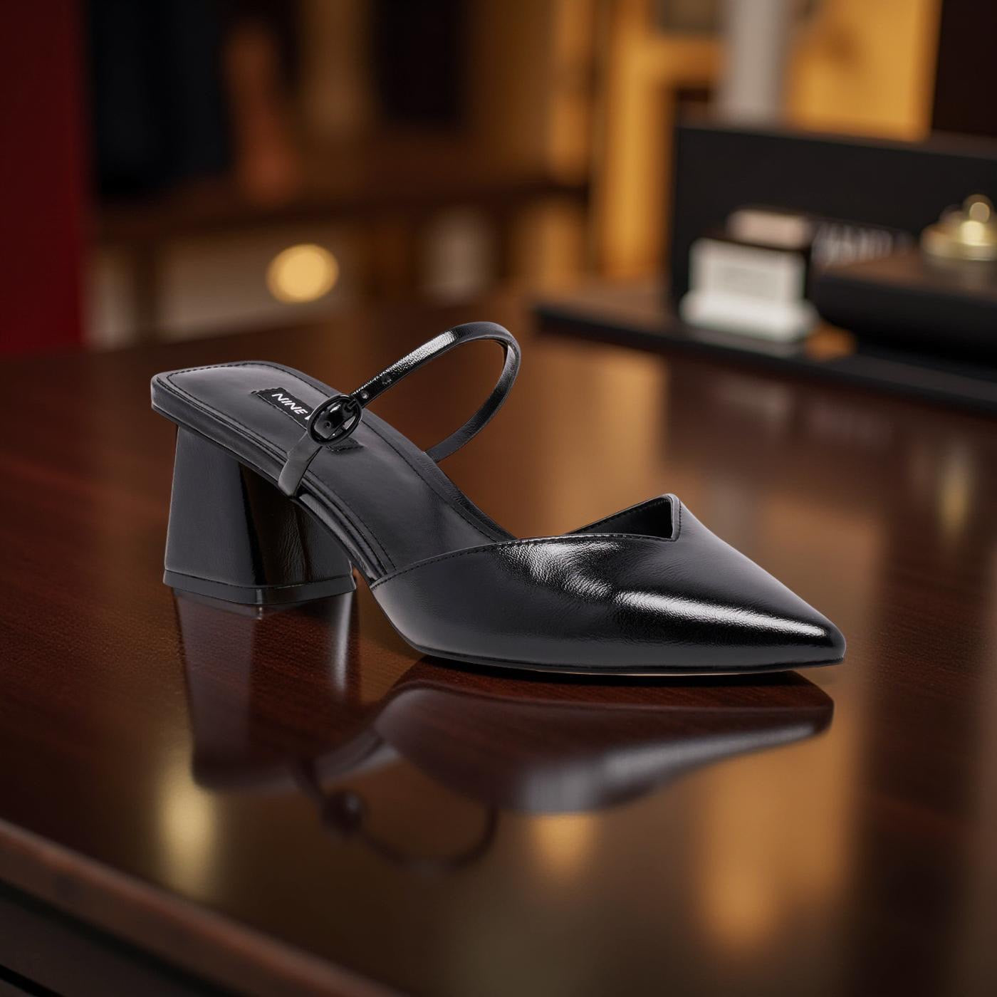 Nine West Pointed Toe Block Heel Pump in Black